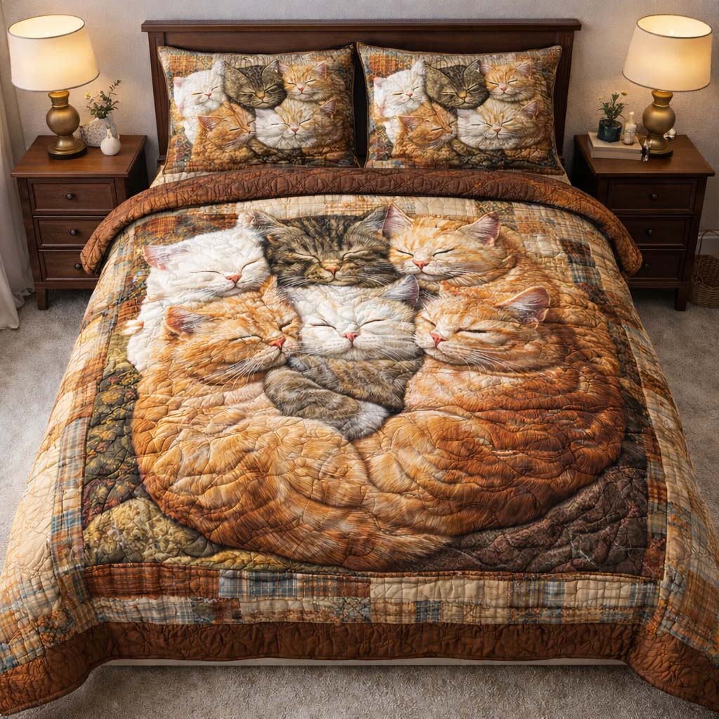 Adorable Cats 3-Piece Quilted Bedding Set GFTOHD13079