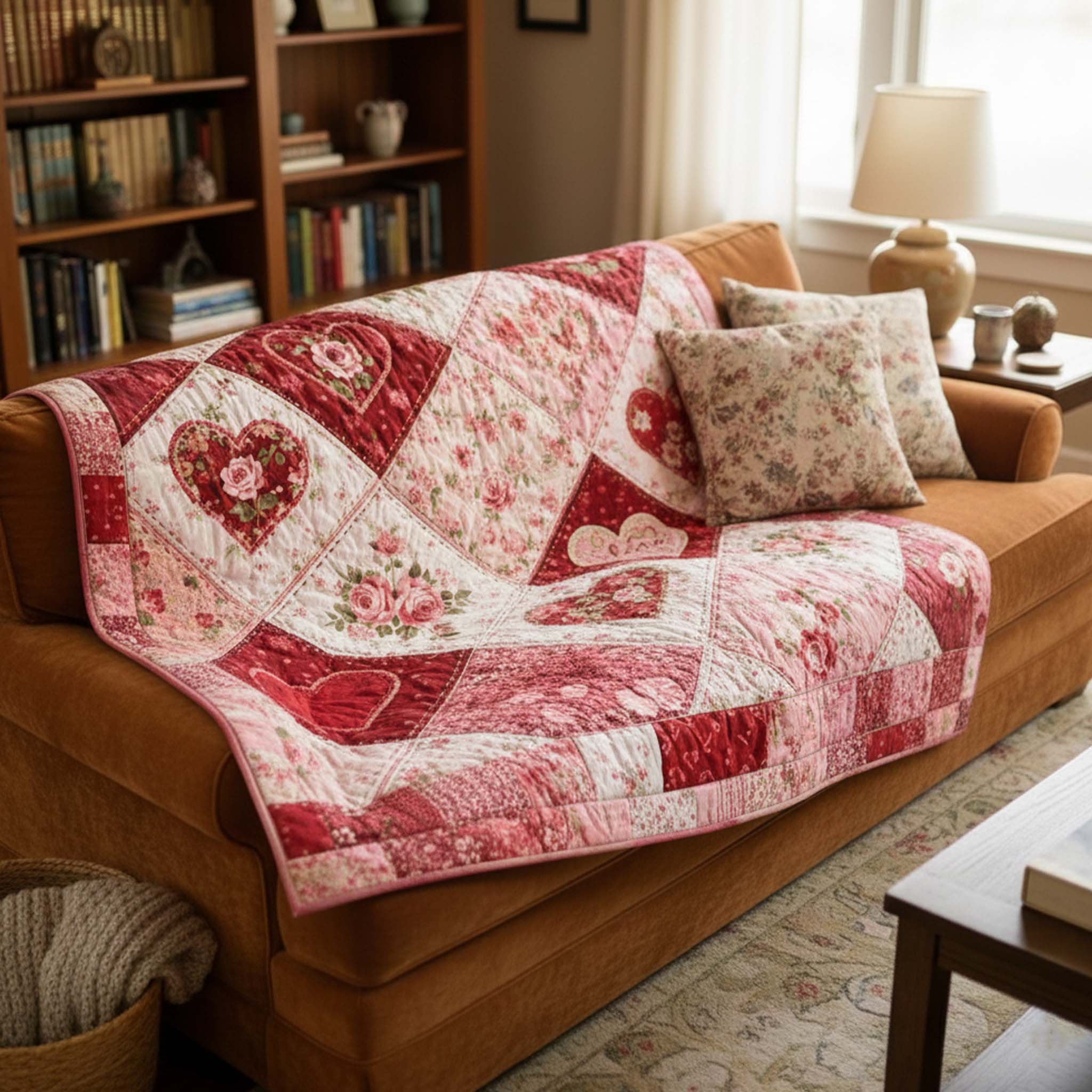 Heart Patchwork Quilted Blanket GFTOHD13080