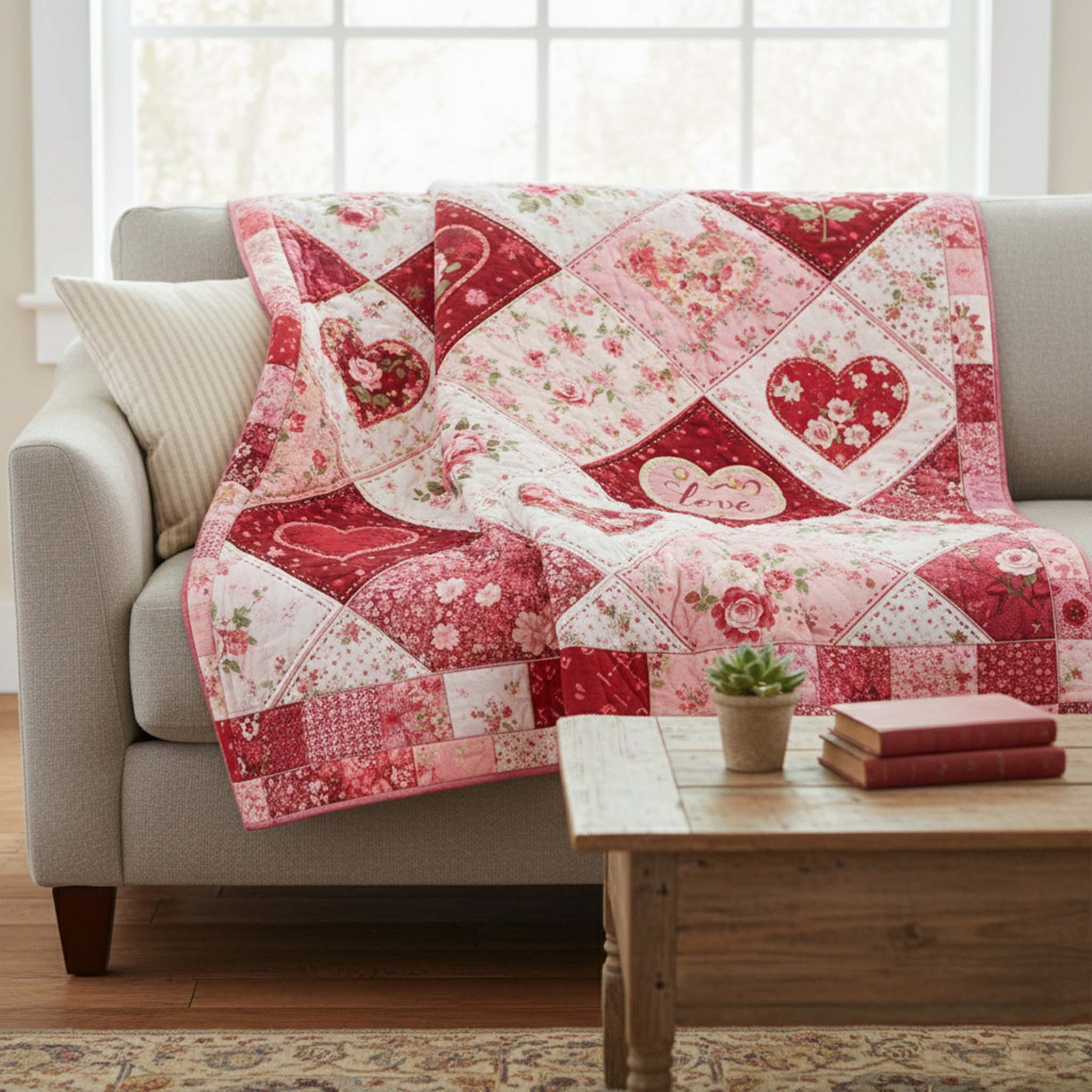 Heart Patchwork Quilted Blanket GFTOHD13081