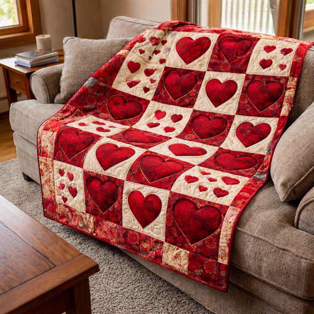 Heart Patchwork Quilted Blanket GFTOHD13084