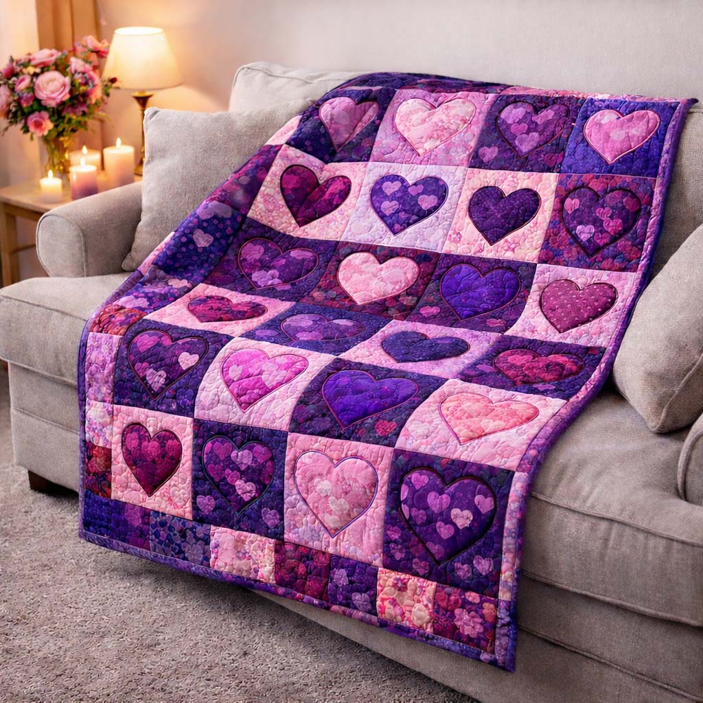 Heart Patchwork Quilted Blanket GFTOHD13085