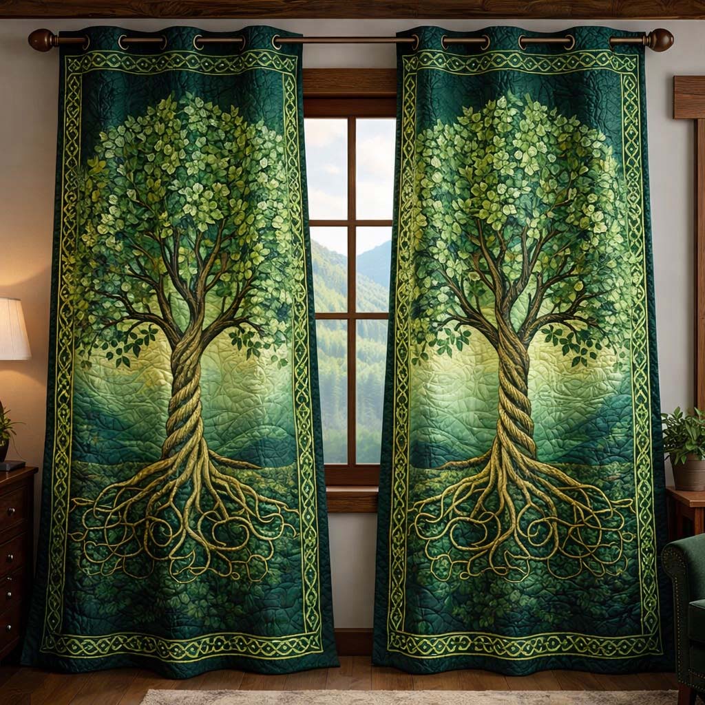 Emerald Life Tree Quilted Curtains GFTOHD13281