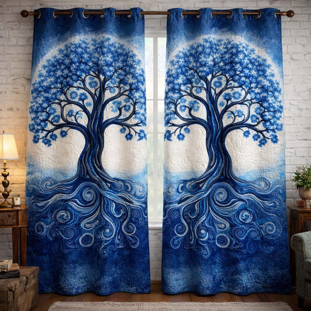 Blue Serenity Tree Quilted Curtains GFTOHD13288