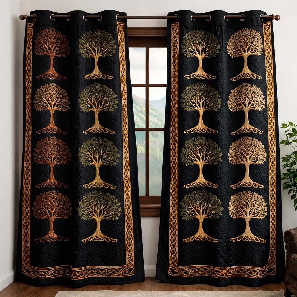 Golden Tree Grid Quilted Curtains GFTOHD13290