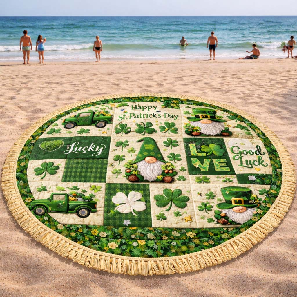Lucky Gnome Patch Round Beach Towel GFTOHD13442