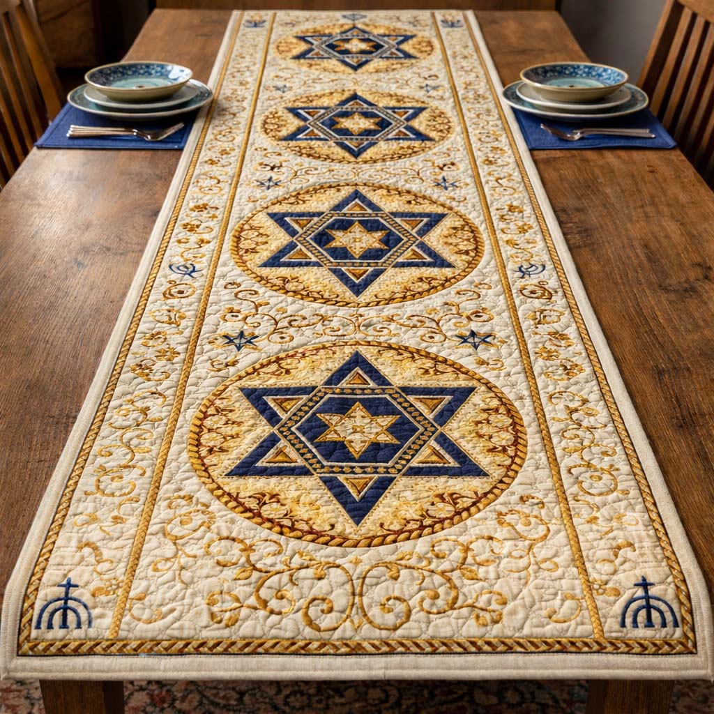Ivory Star MedallionQuilted Table Runner GFTOHD13461