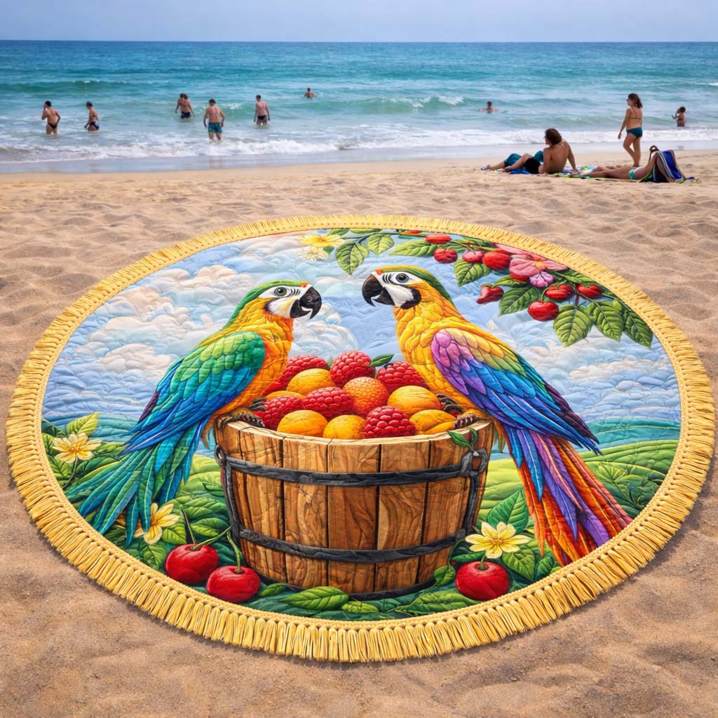 Fruit Parrot Feast Round Beach Towel GFTOHD13473