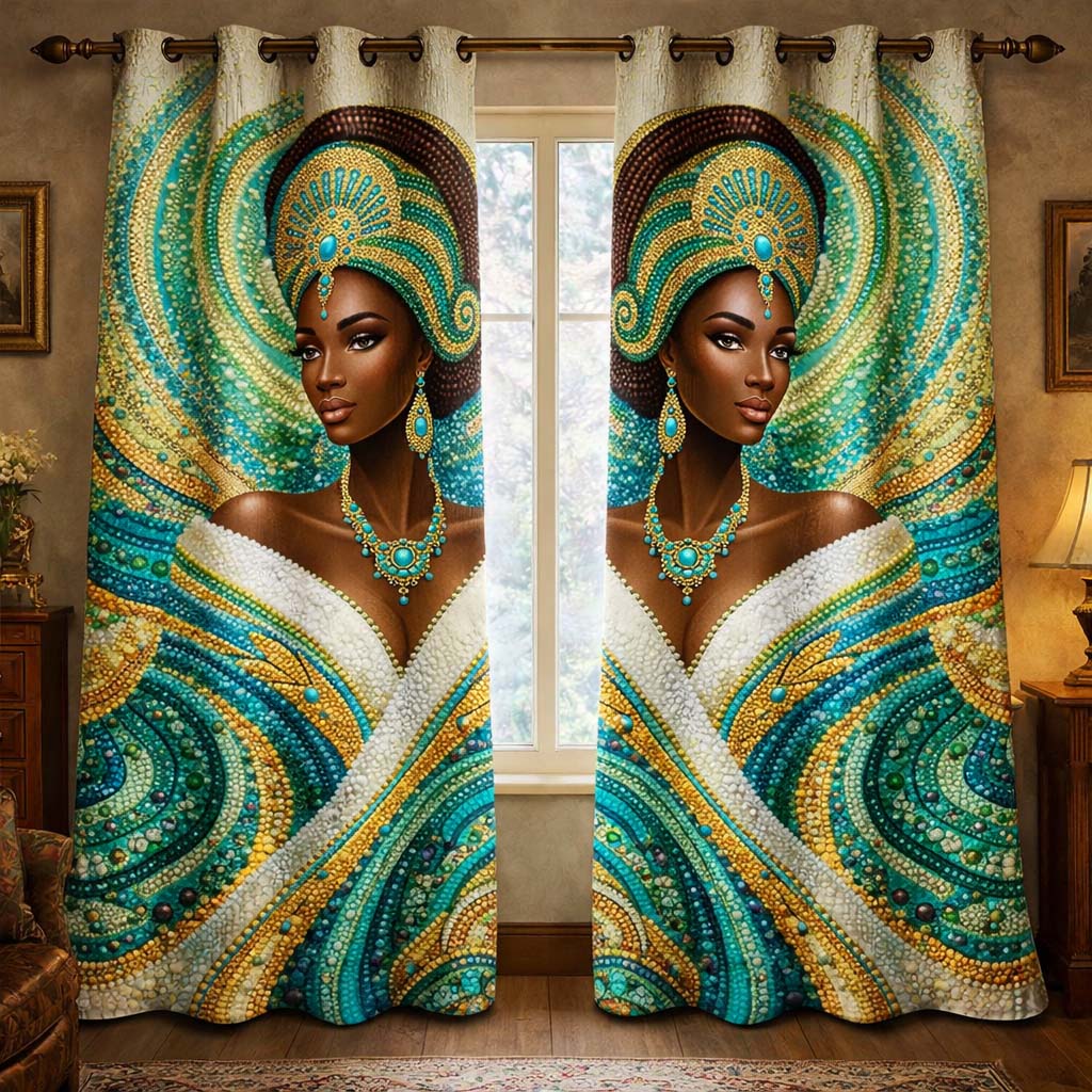 Crowned Black Elegance Quilted Curtains GFTOHD13596