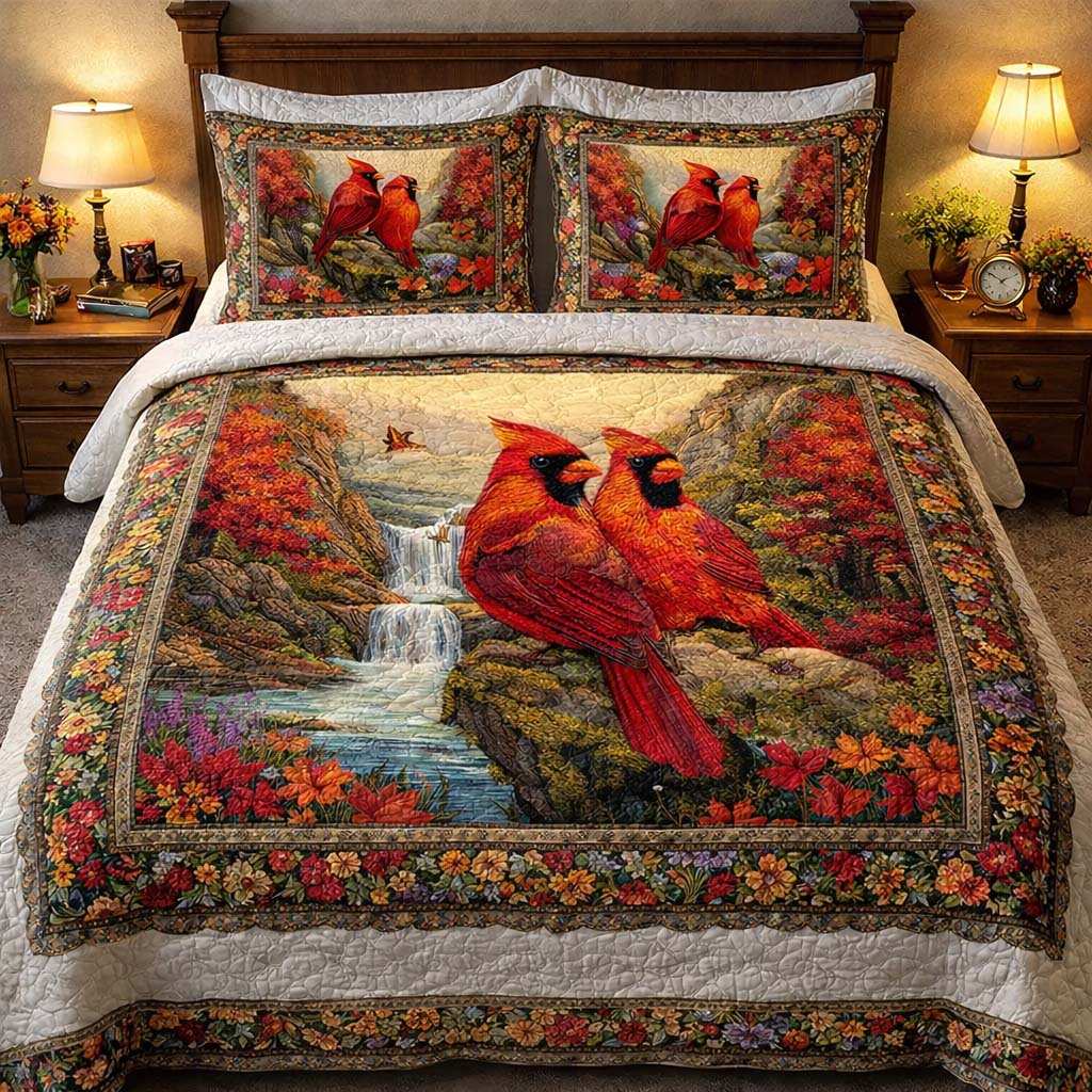 Waterfall Haven Cardinals 3-Piece Quilted Bedding Set GFTOHD14095