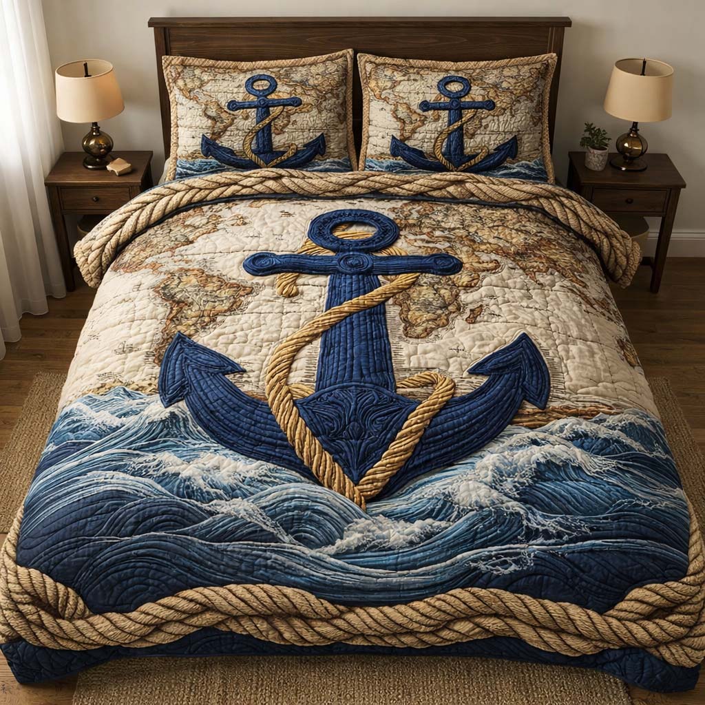 Voyage Anchor 3-Piece Quilted Bedding Set GFTOHD14213