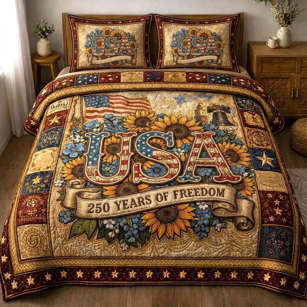 Freedom Bloom 3-Piece Quilted Bedding Set GFTOHD14406