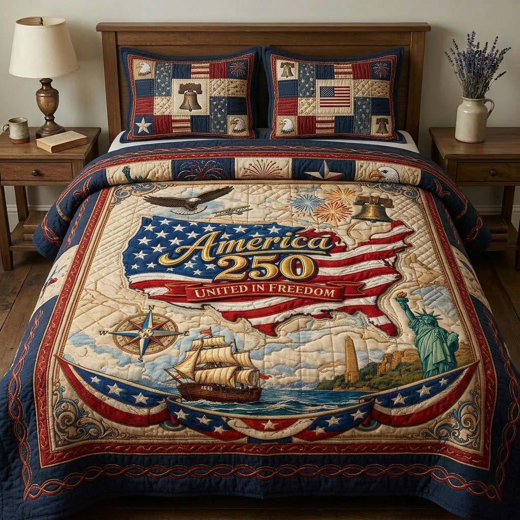 Freedom Map 3-Piece Quilted Bedding Set GFTOHD14422