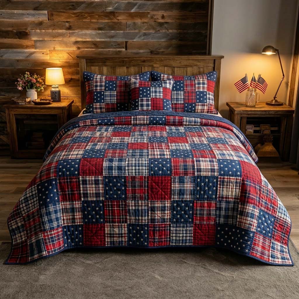 Americana Star 3-Piece Quilted Bedding Set GFTOHD14445