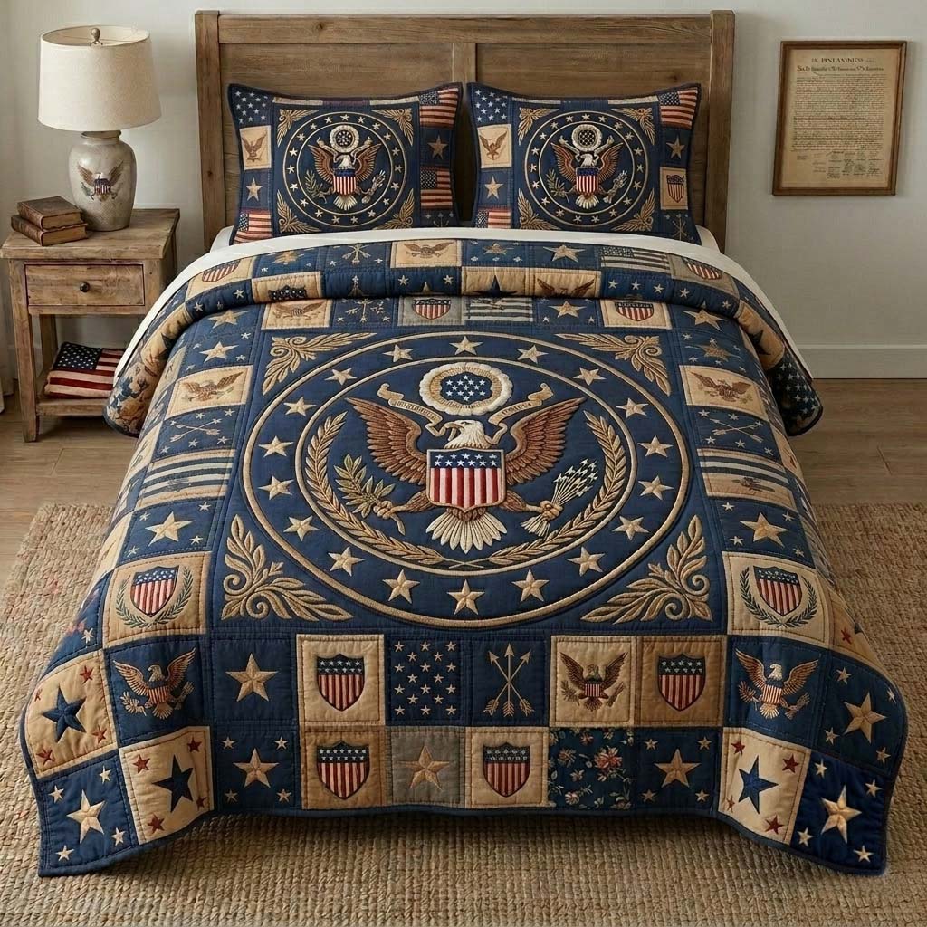 Liberty Circle Crest 3-Piece Quilted Bedding Set GFTOHD14605