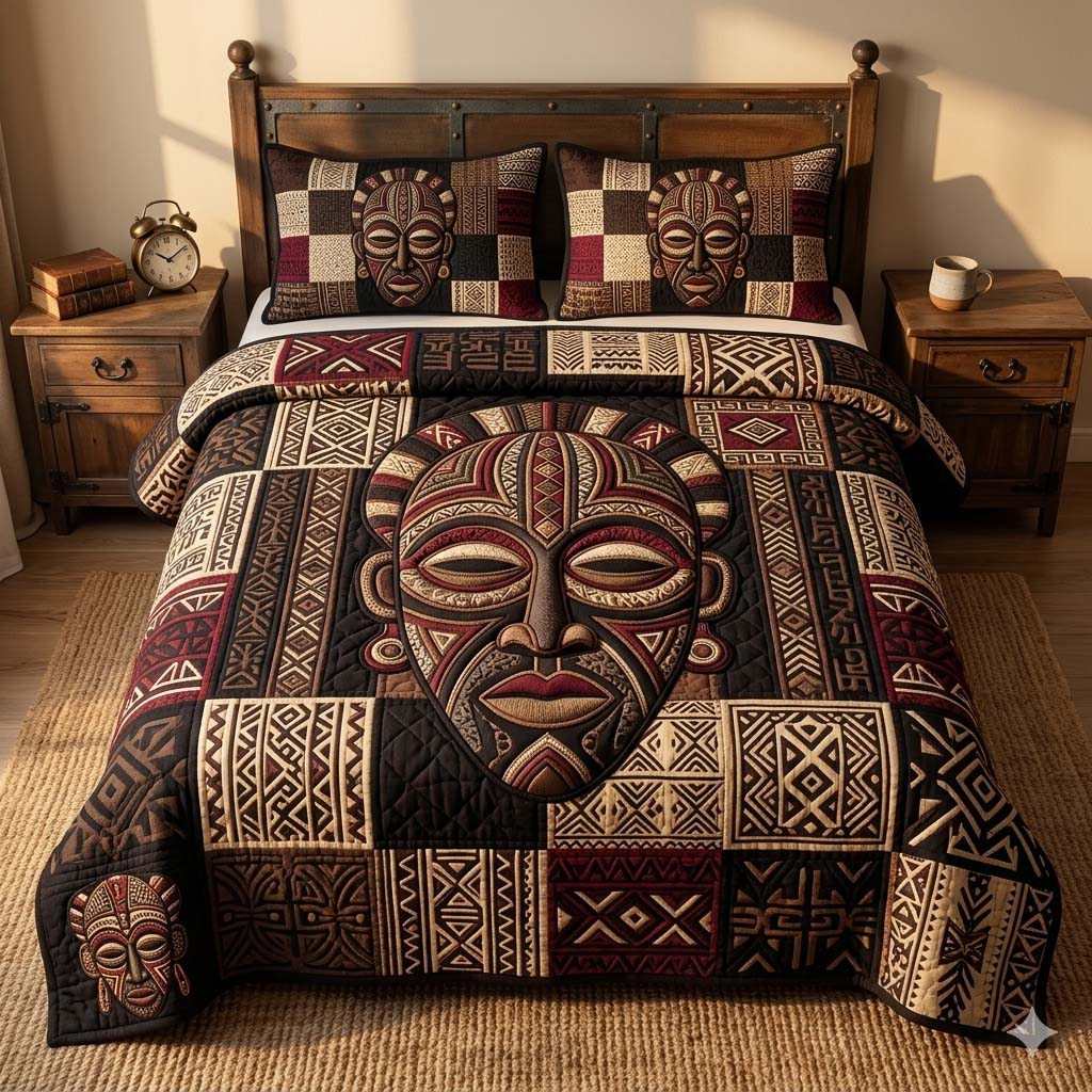 Mask Heritage 3-Piece Quilted Bedding Set GFTOHD14661