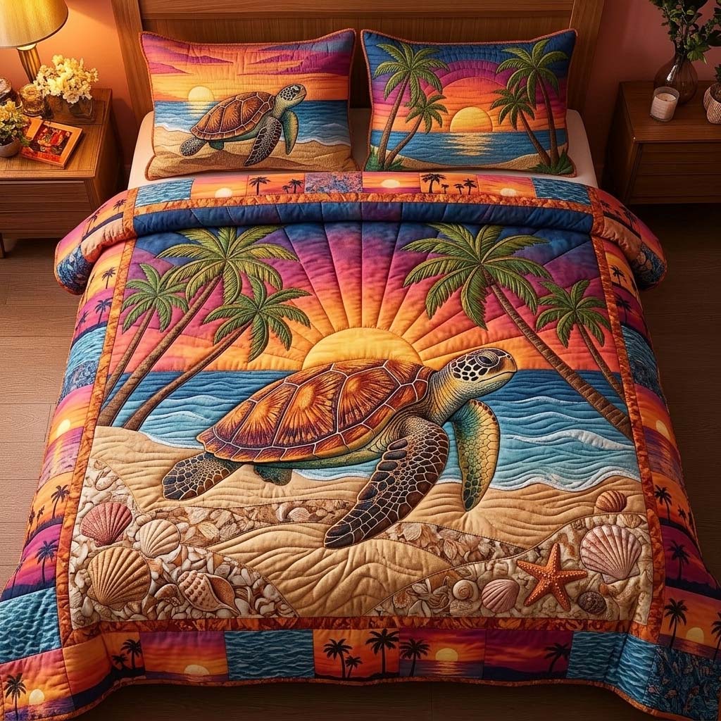 Sunset Turtle Bay 3-Piece Quilted Bedding Set GFTOHD14779