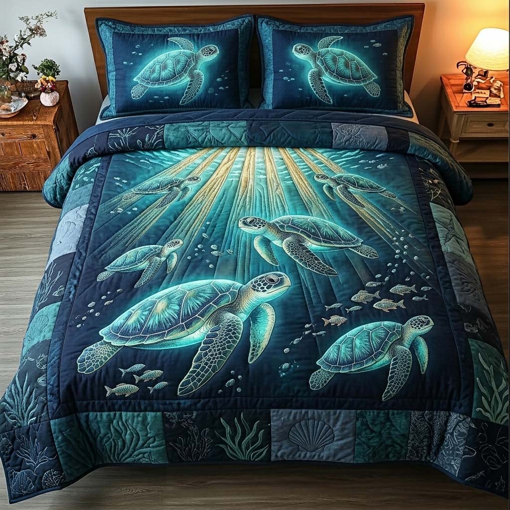 Luminous Sea Turtle 3-Piece Quilted Bedding Set GFTOHD14780