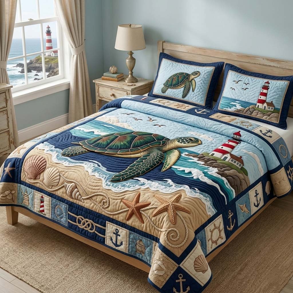 Coastal Turtle Haven 3-Piece Quilted Bedding Set GFTOHD14783