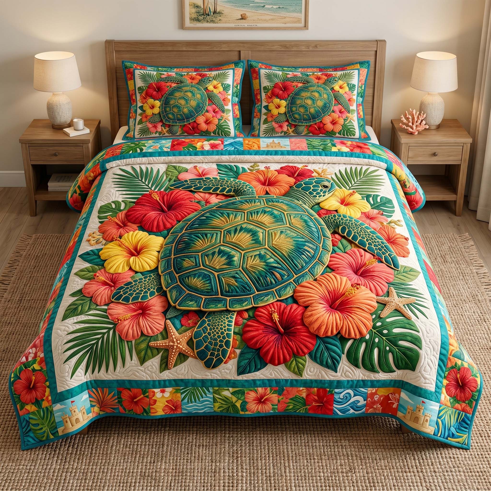 Pastel Turtle Path 3-Piece Quilted Bedding Set GFTOHD14785