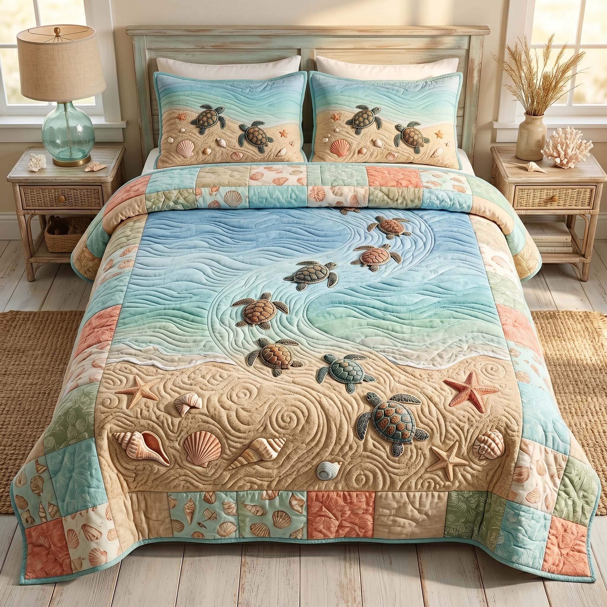 Nautical Turtle Patch 3-Piece Quilted Bedding Set GFTOHD14786