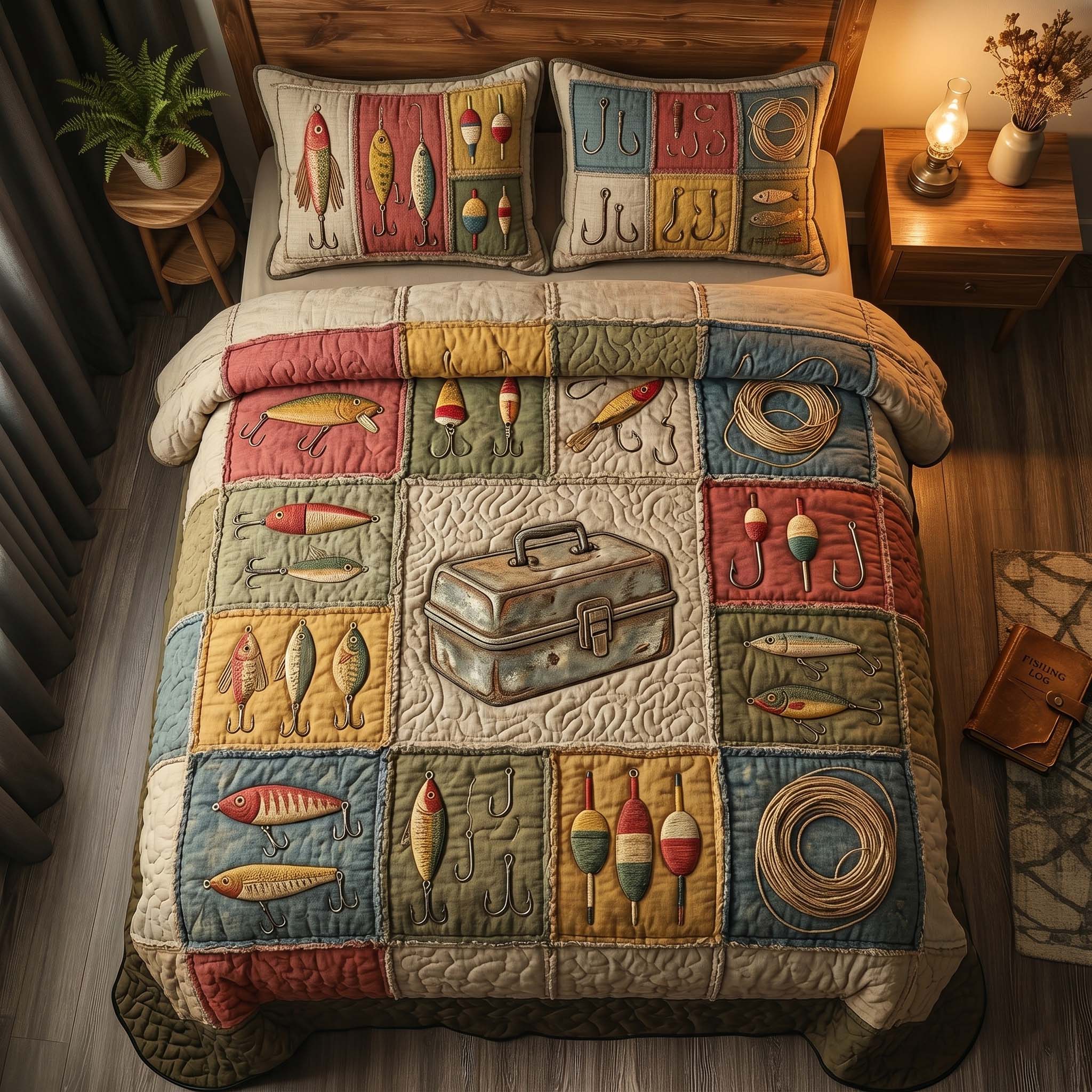 Rustic Tackle 3-Piece Quilted Bedding Set GFTOHD14904