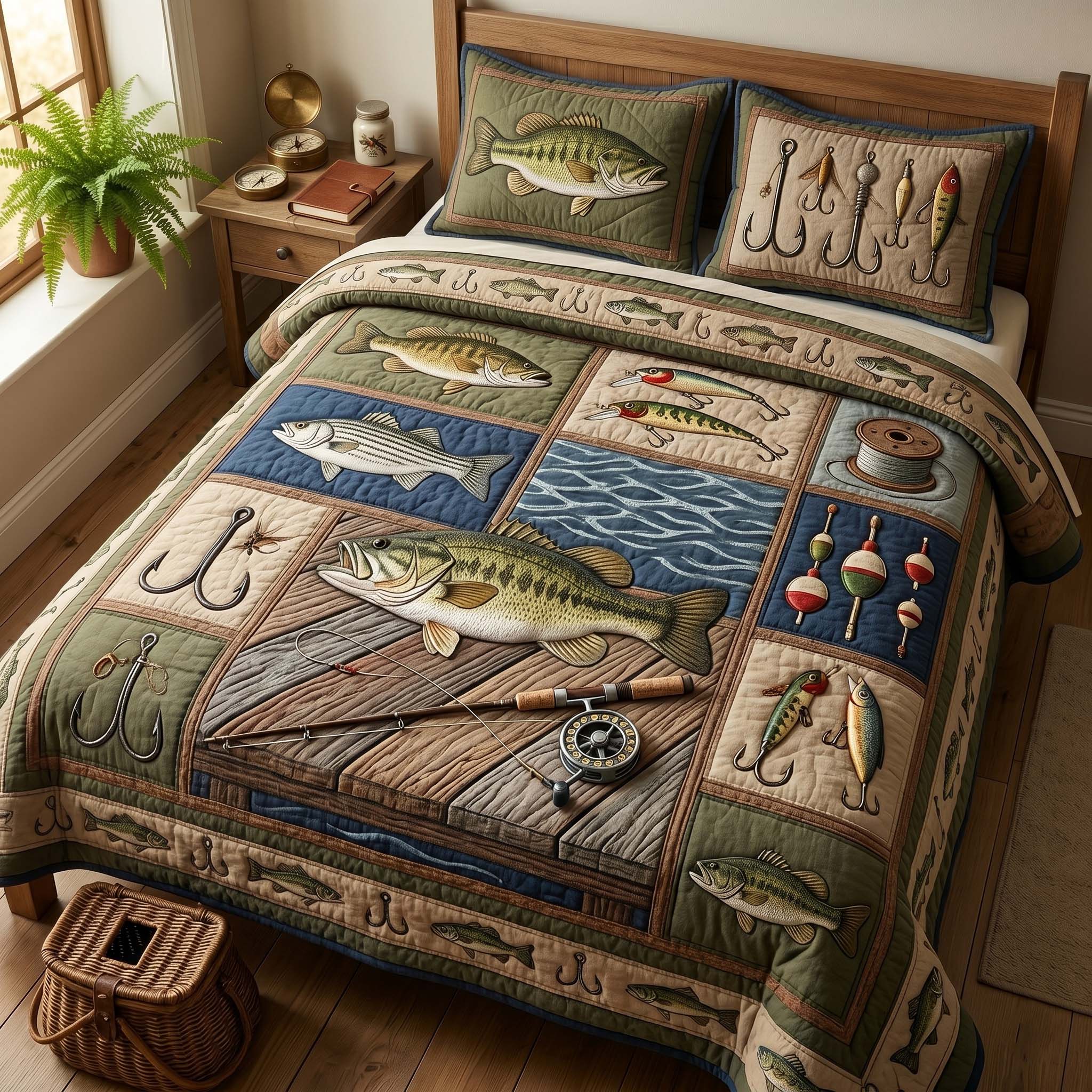 Dockside Bass 3-Piece Quilted Bedding Set GFTOHD14909