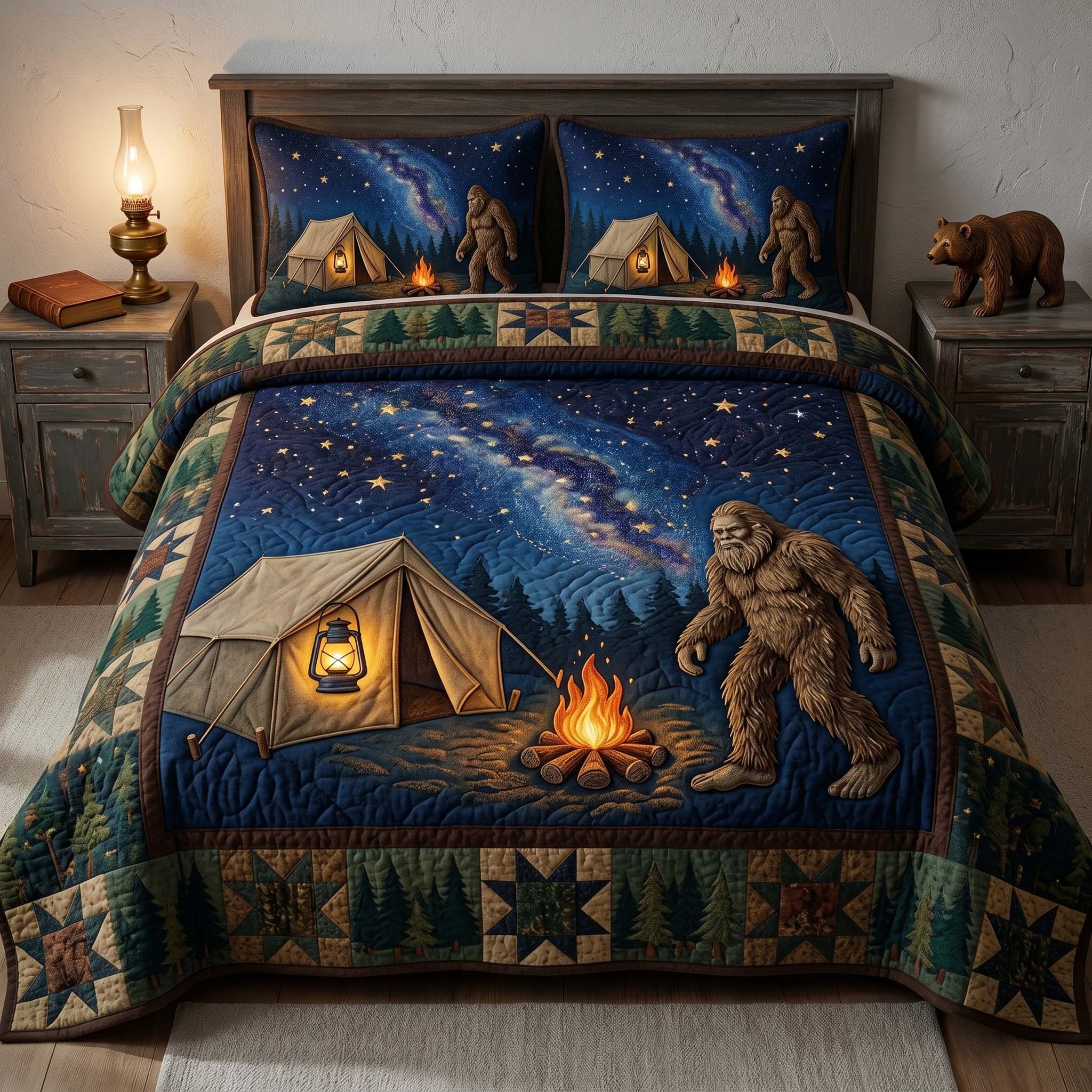 Night Camp Bigfoot 3-Piece Quilted Bedding Set GFTOHD14973