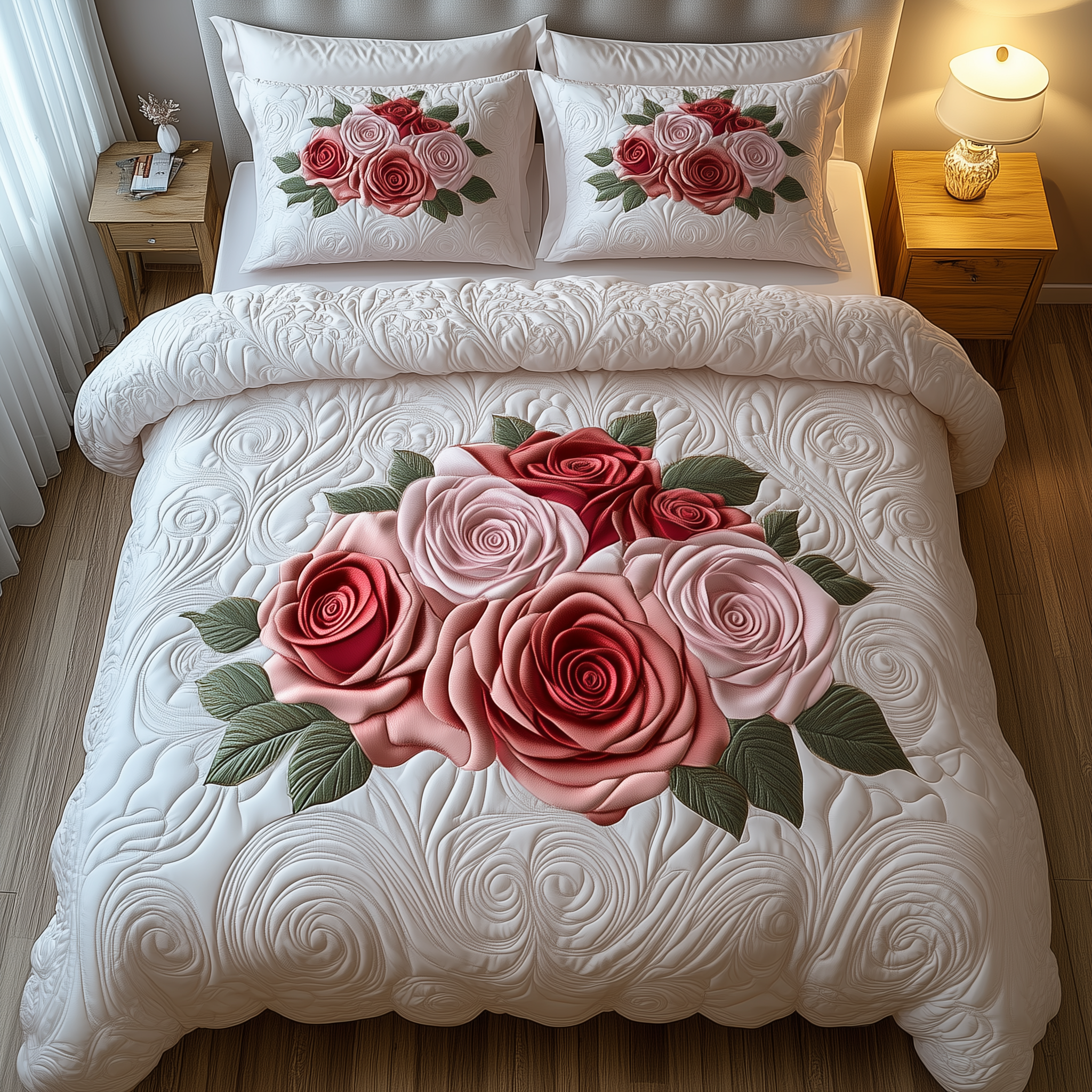 Vintage Roses 3-Piece Quilted Bedding Set GFTOHD1564