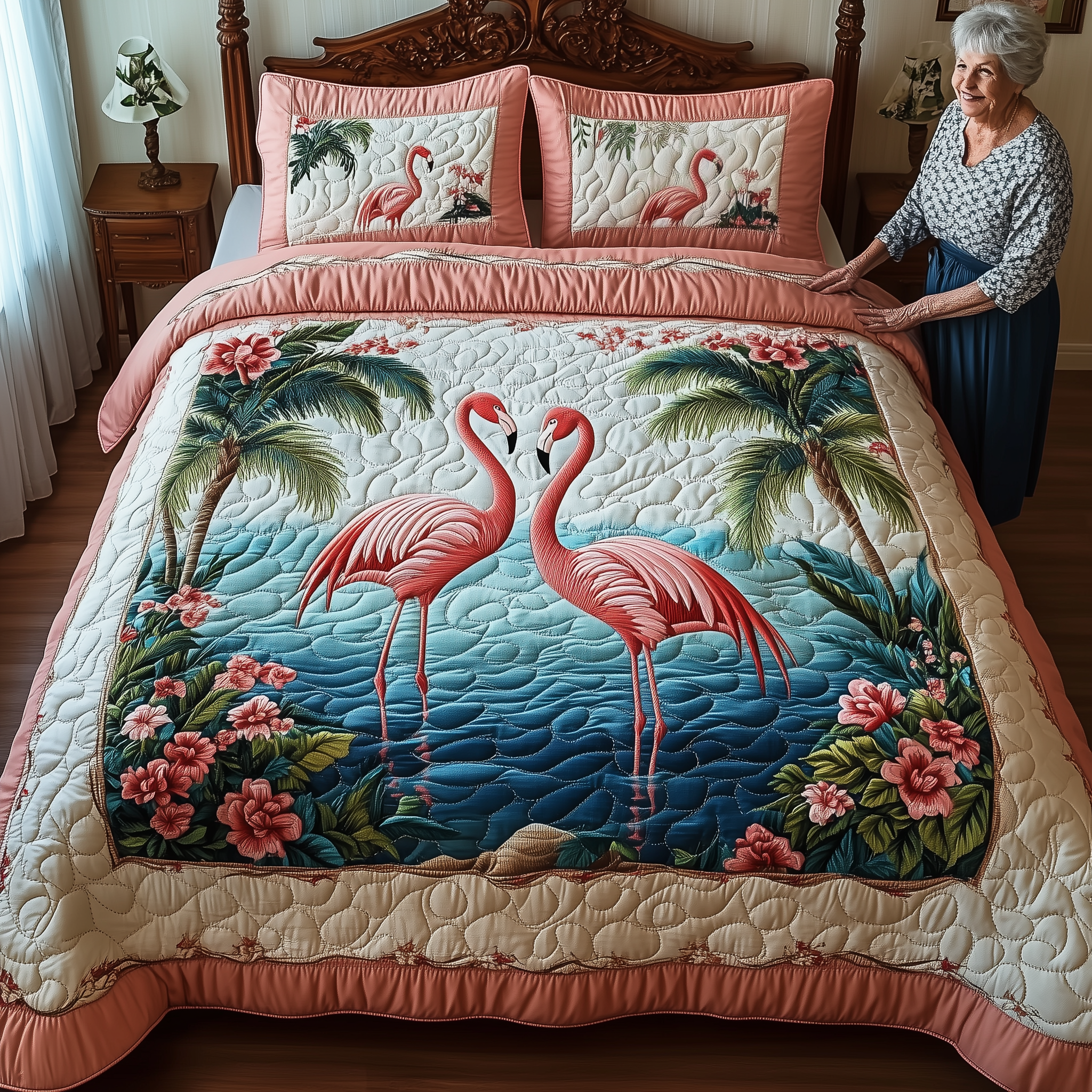 Tropical Flamingo Haven 3-Piece Quilted Bedding Set GFTOHD1878