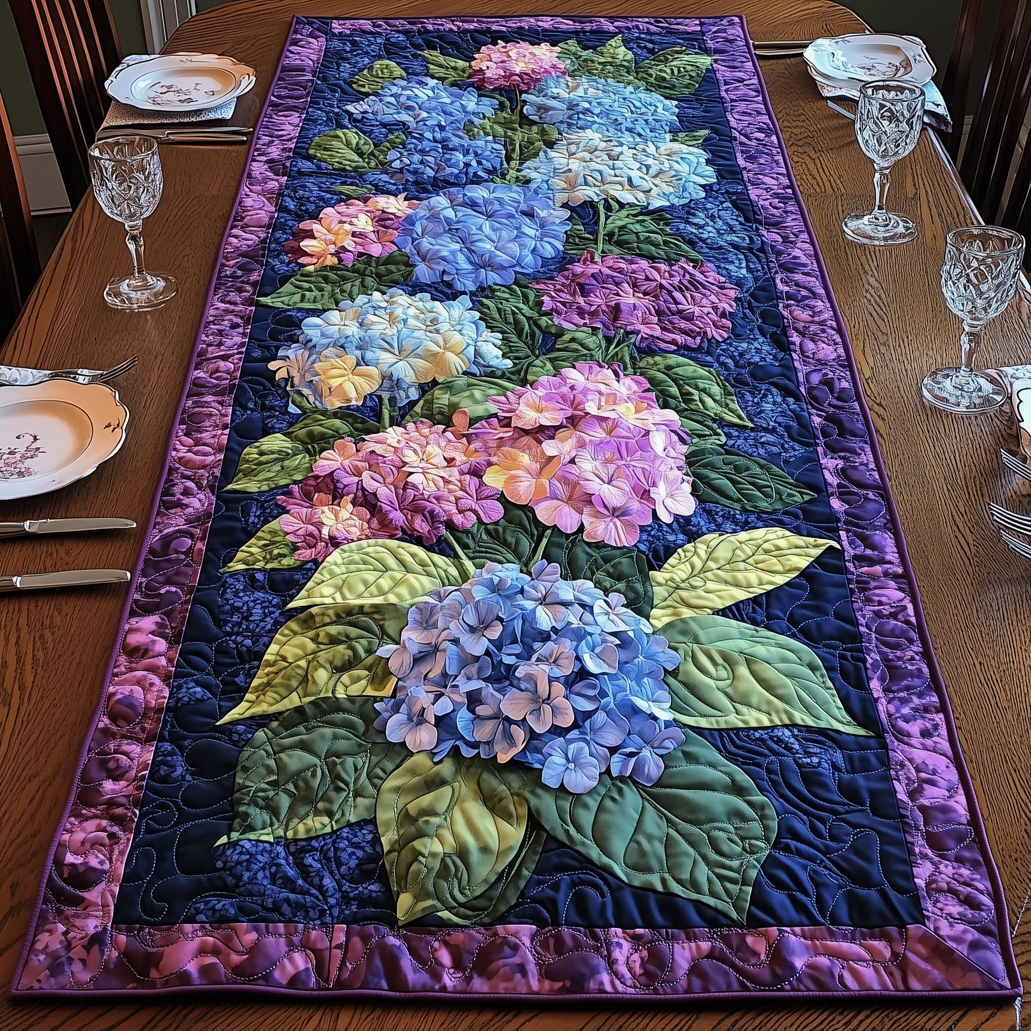 Blooming Hydrangea Paradise Quilted Table Runner GFTOHD5287
