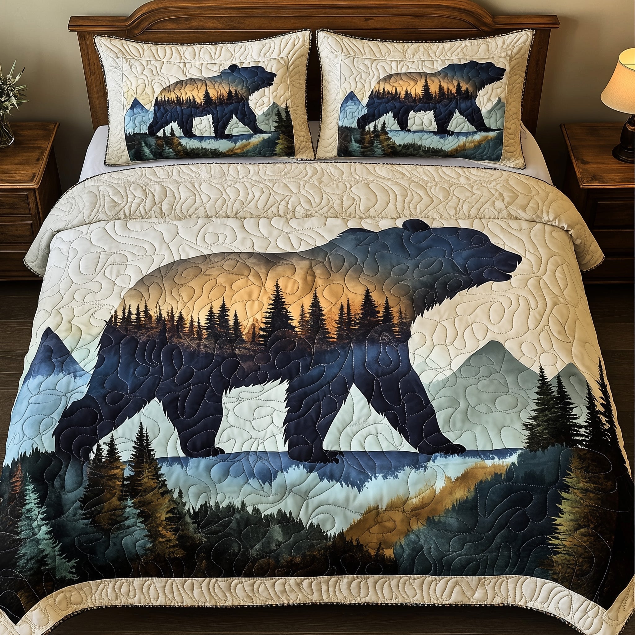 Mountain Bear 3-Piece Quilted Bedding Set GFTOHD5637