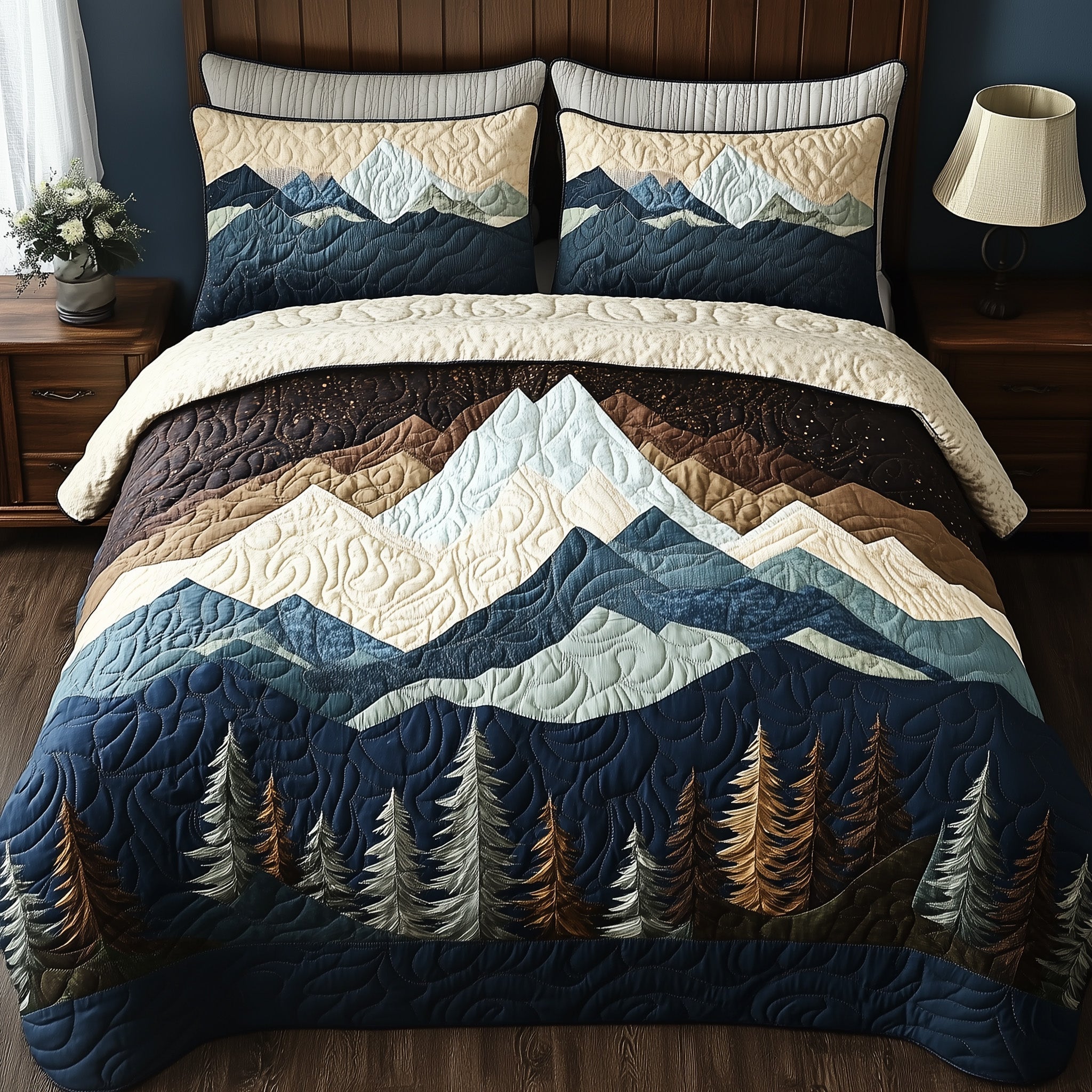 Peaceful Mountain Forest 3-Piece Quilted Bedding Set GFTOHD5691