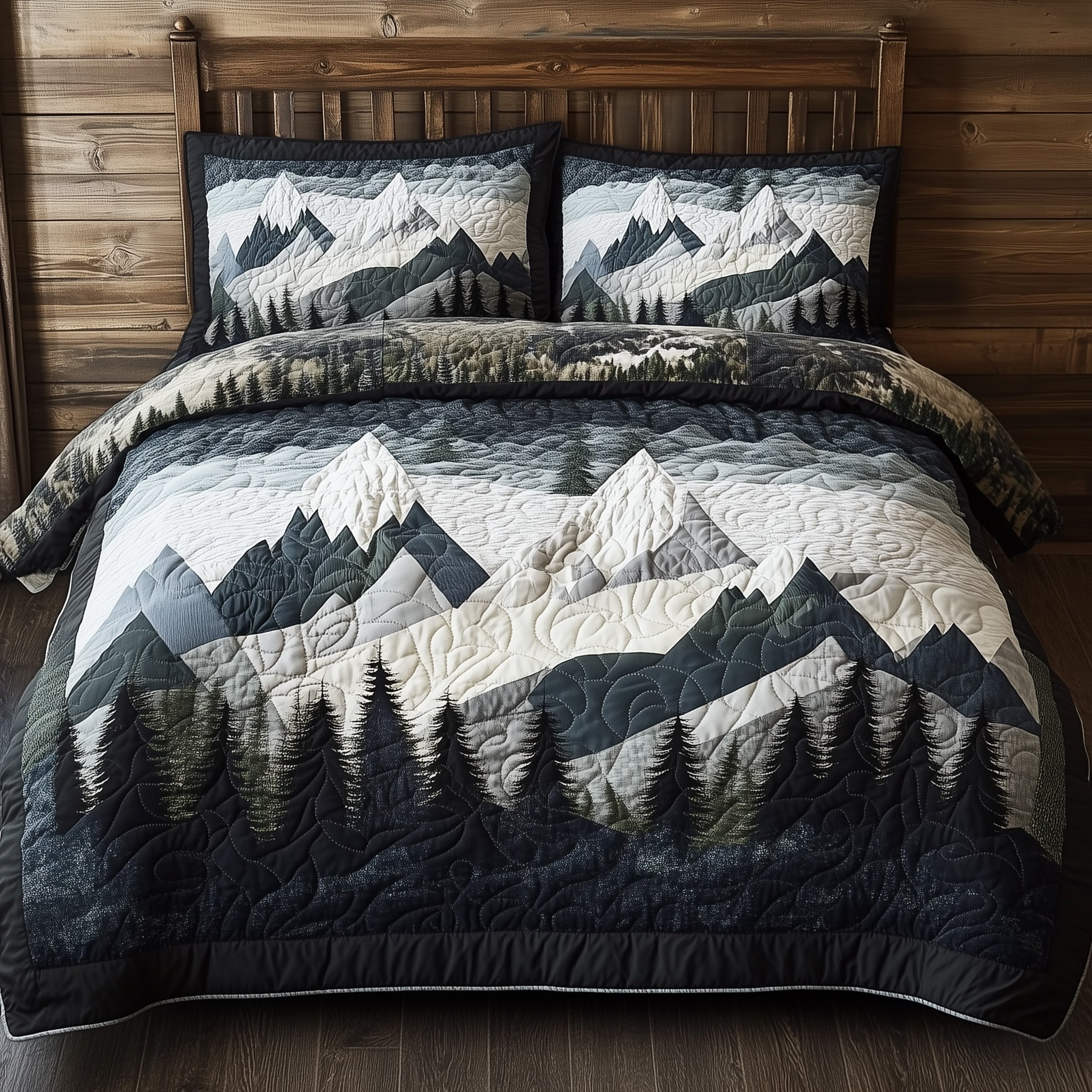 Peaceful Mountain Forest 3-Piece Quilted Bedding Set GFTOHD5699