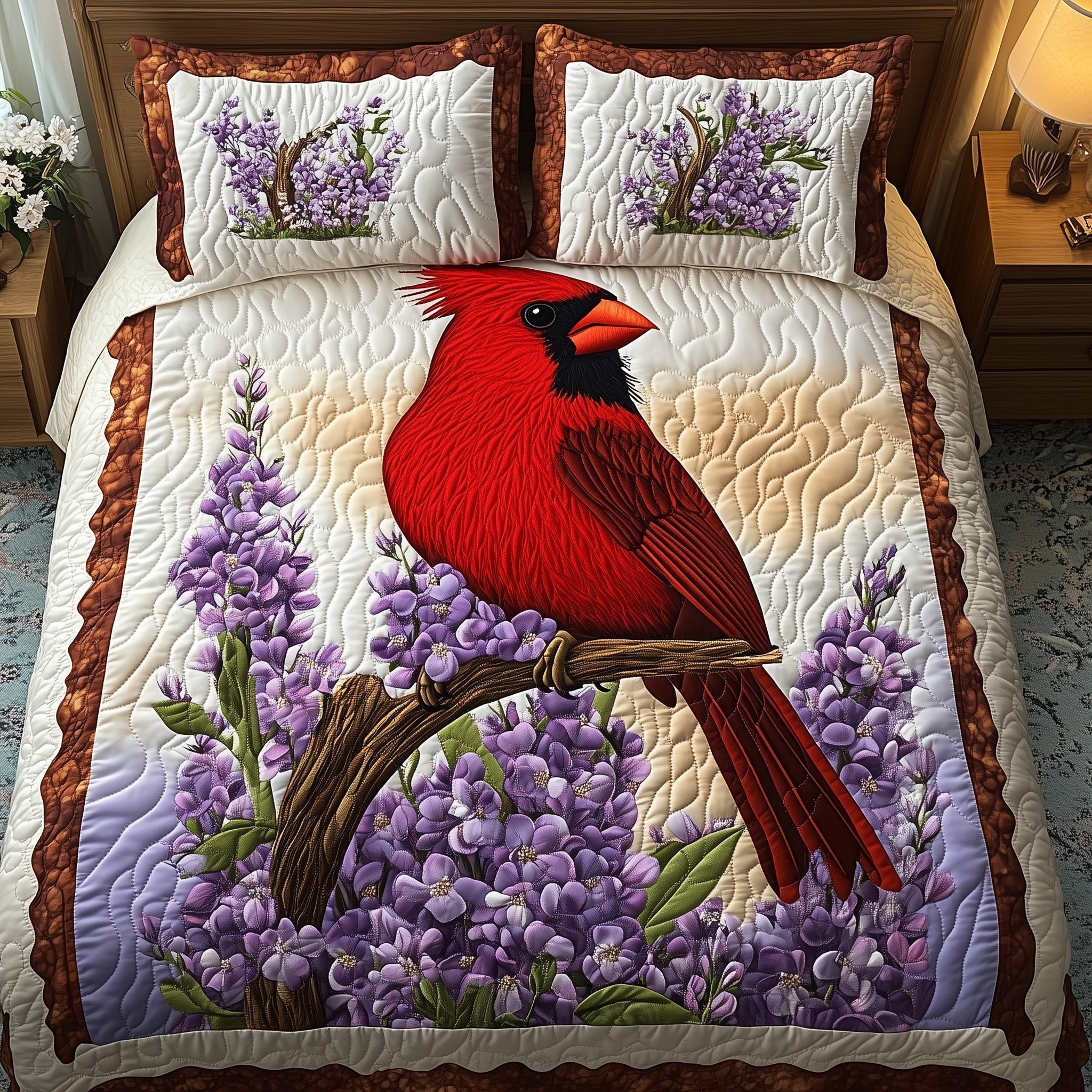 Springtime Cardinal 3-Piece Quilted Bedding Set GFTOHD6327