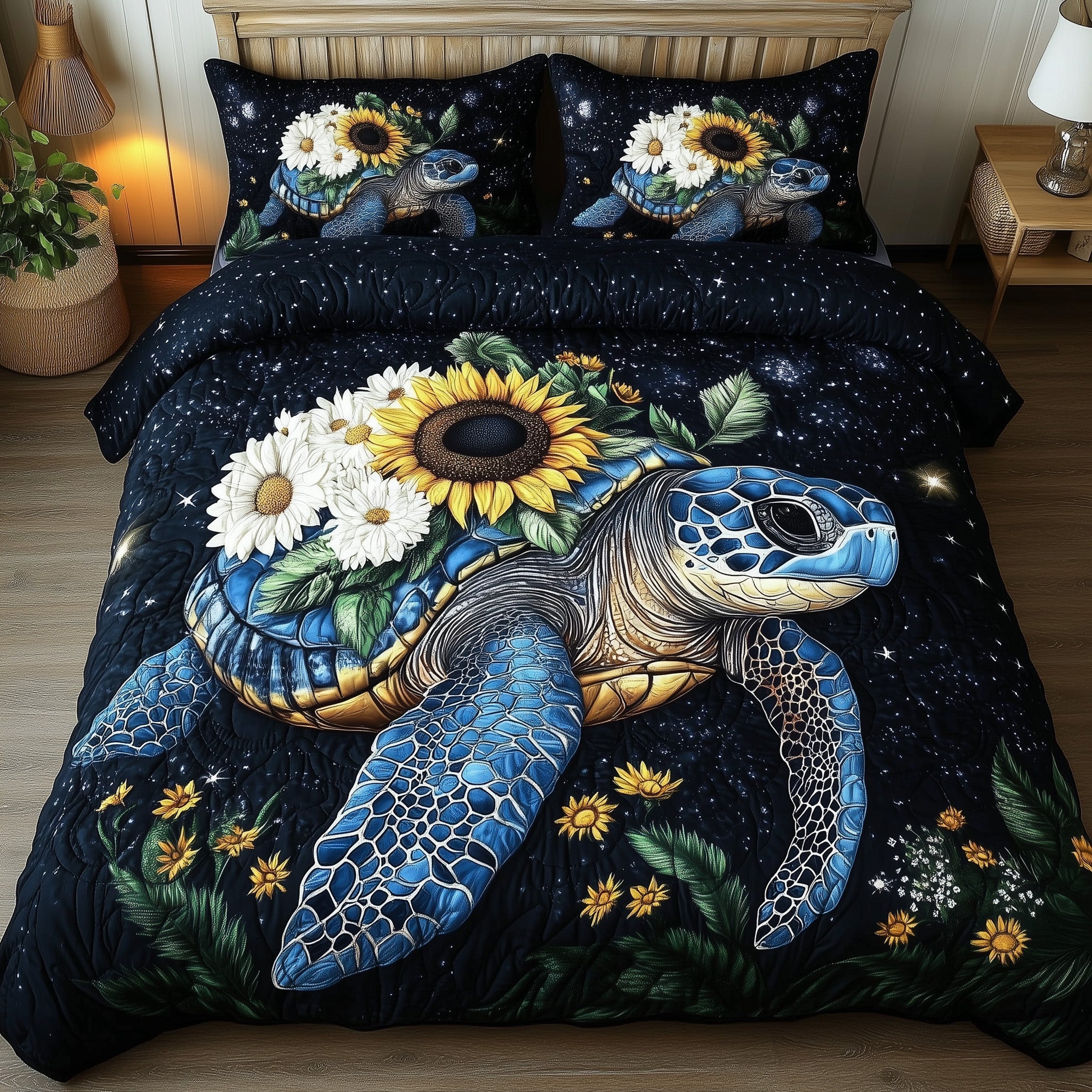 Celestial Bloom Turtle 3-Piece Quilted Bedding Set GFTOHD6580