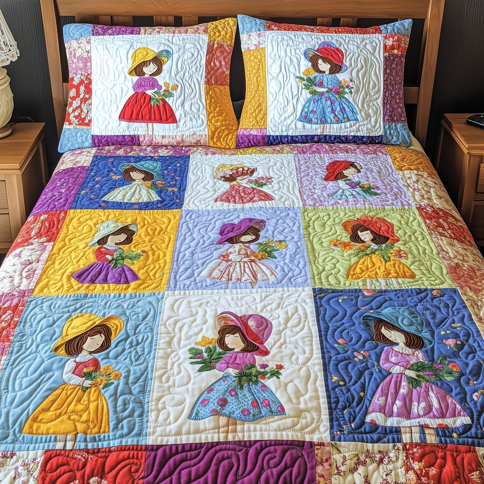 Sunbonnet Sue Patchwork 3-Piece Quilted Bedding Set GFTOHD6677