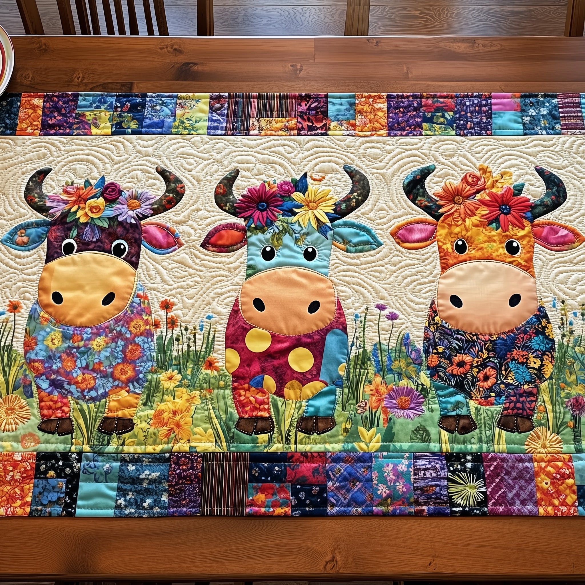 Floral Moo Parade Quilted Table Runner GFTOHD6725