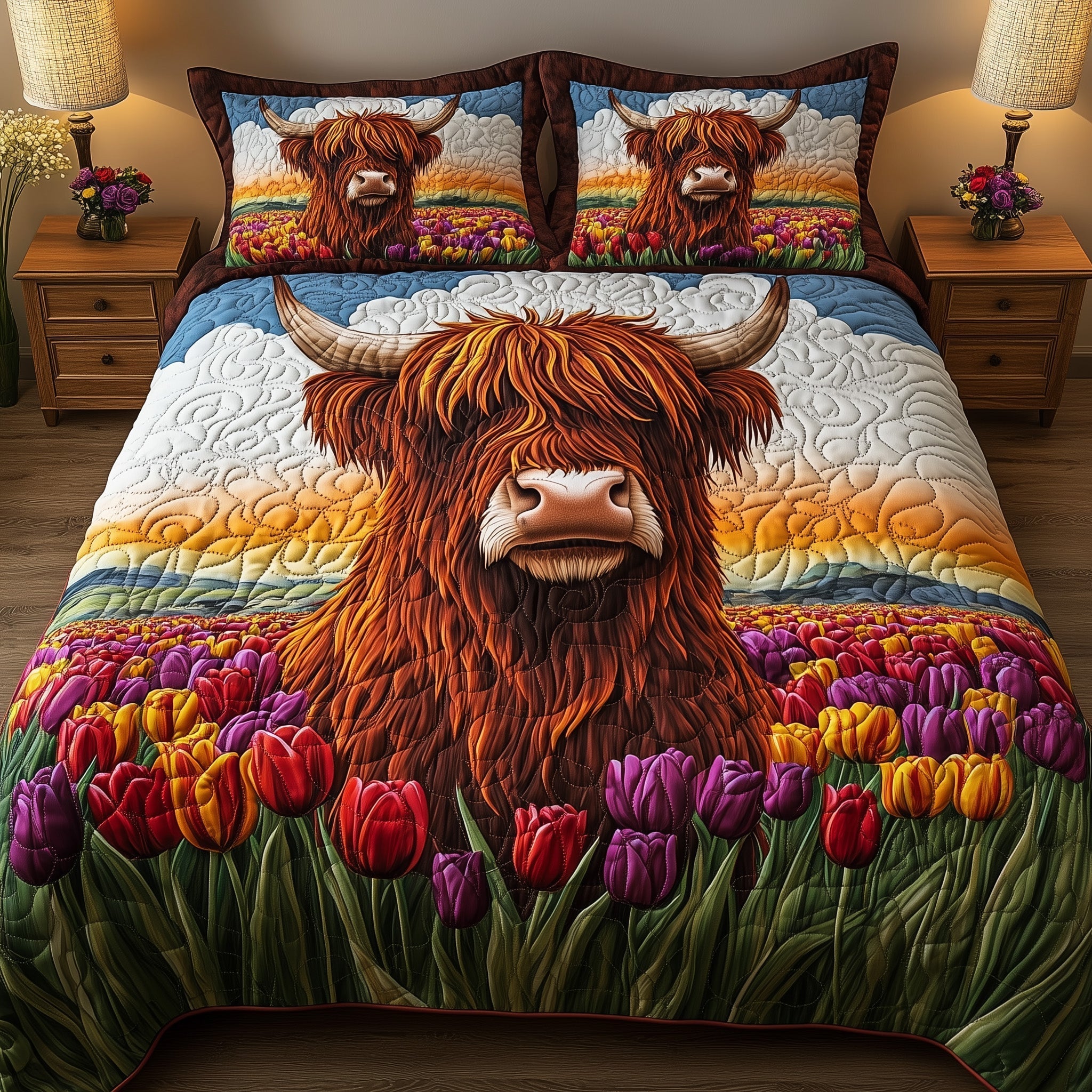Highland Cow 3-Piece Quilted Bedding Set GFTOHD7180