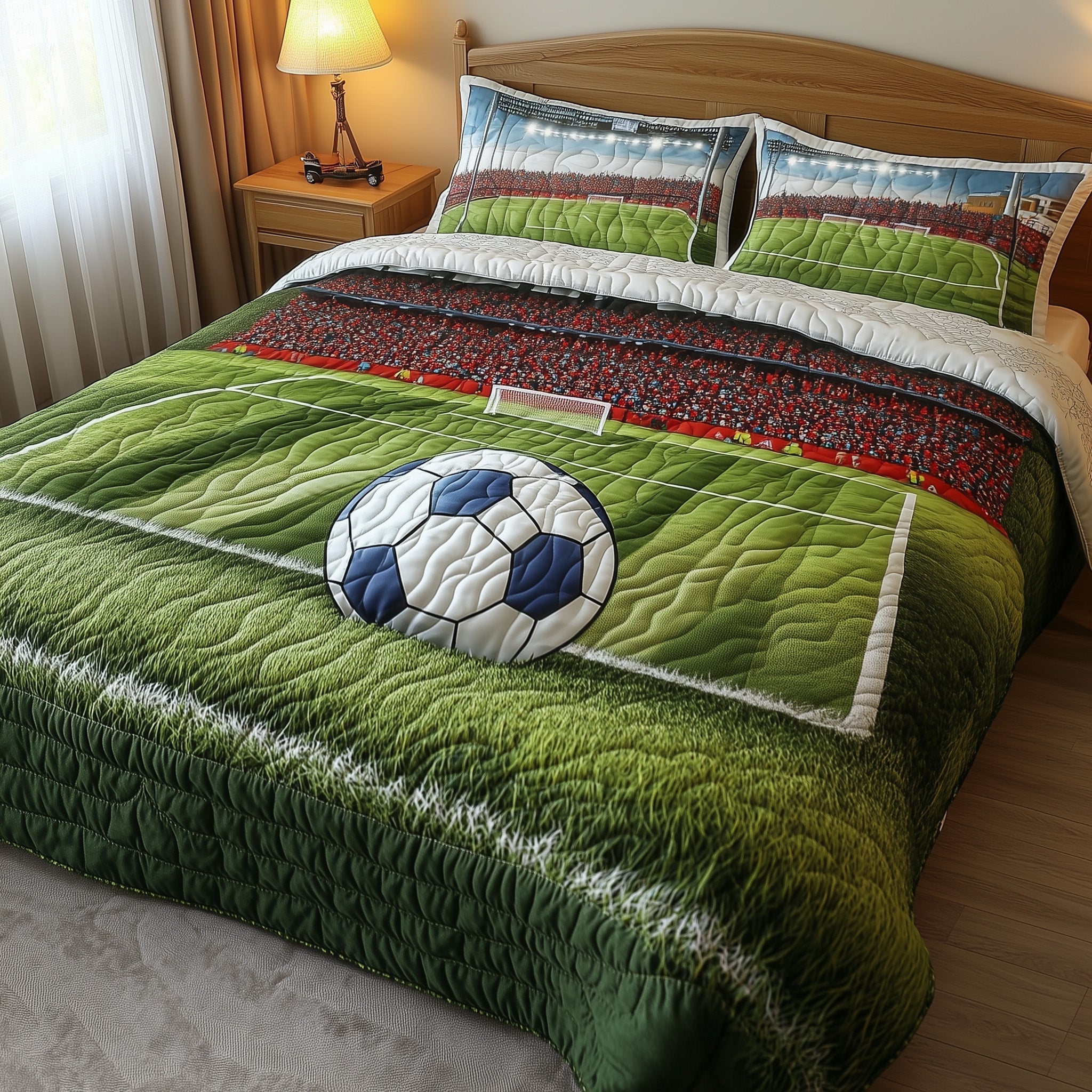 Soccer Field of Dreams 3-Piece Quilted Bedding Set GFTOHD7468