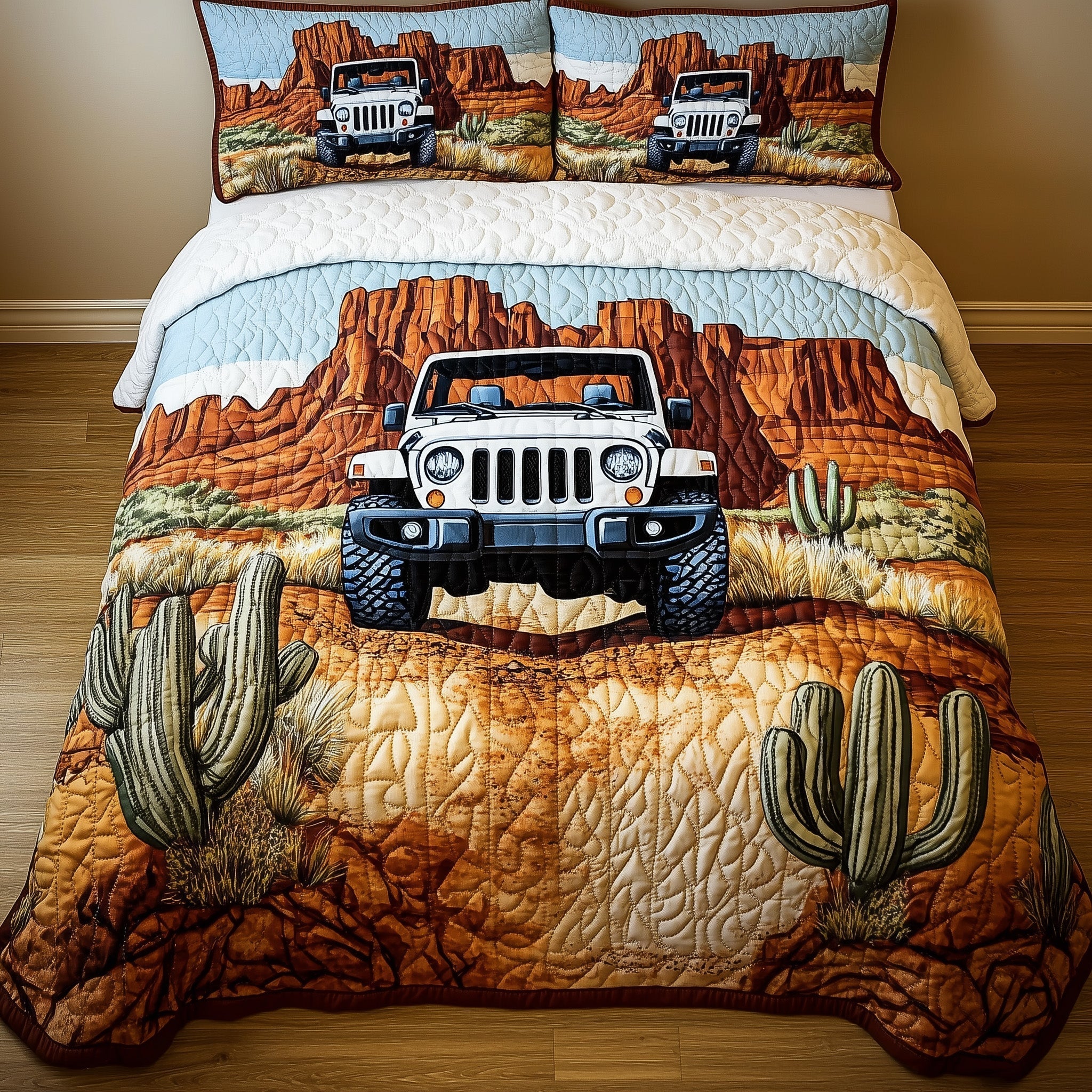 Jeep in the Canyon 3-Piece Quilted Bedding Set GFTOHD7607