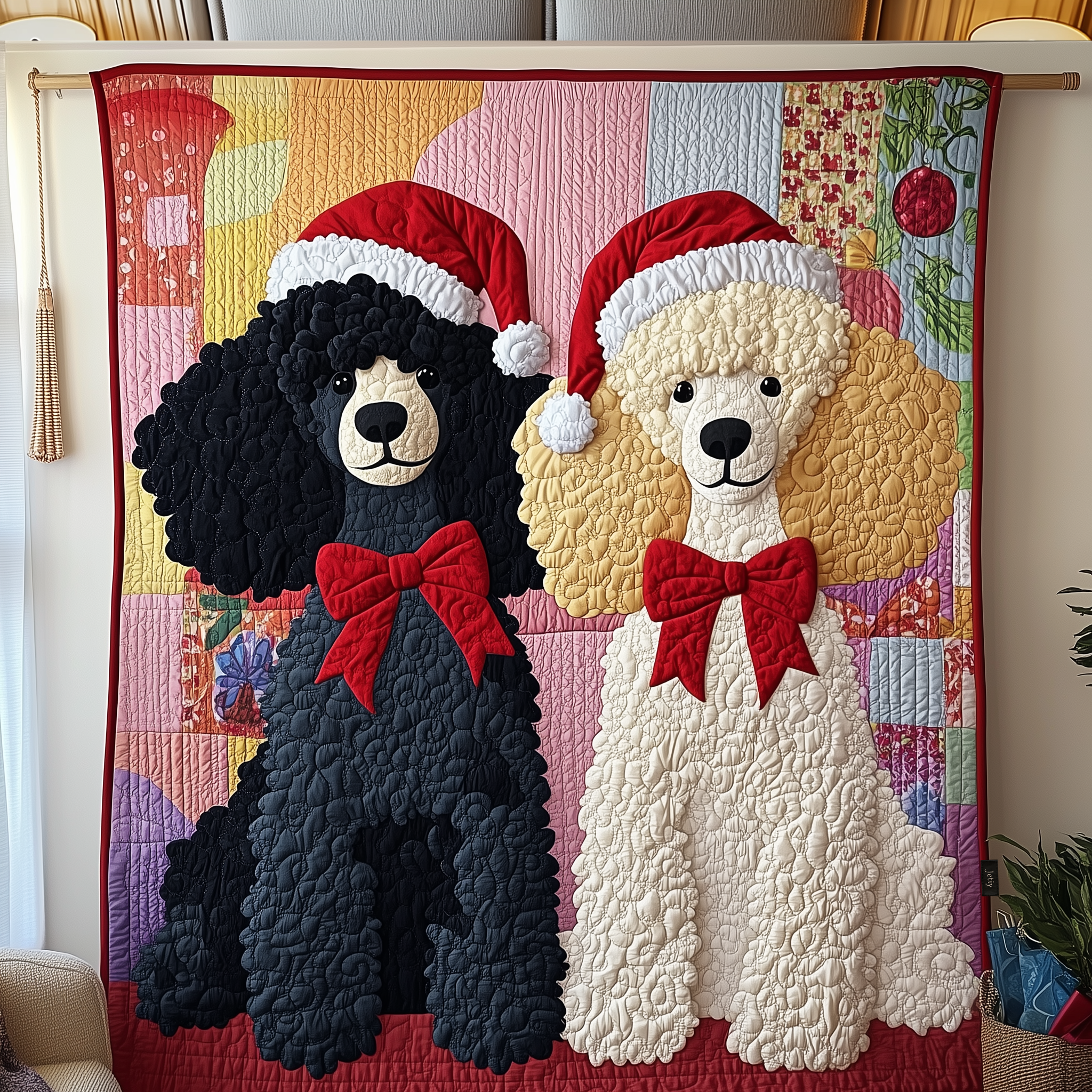 Christmas Poodle Couple Quilted Blanket GFTOHD763