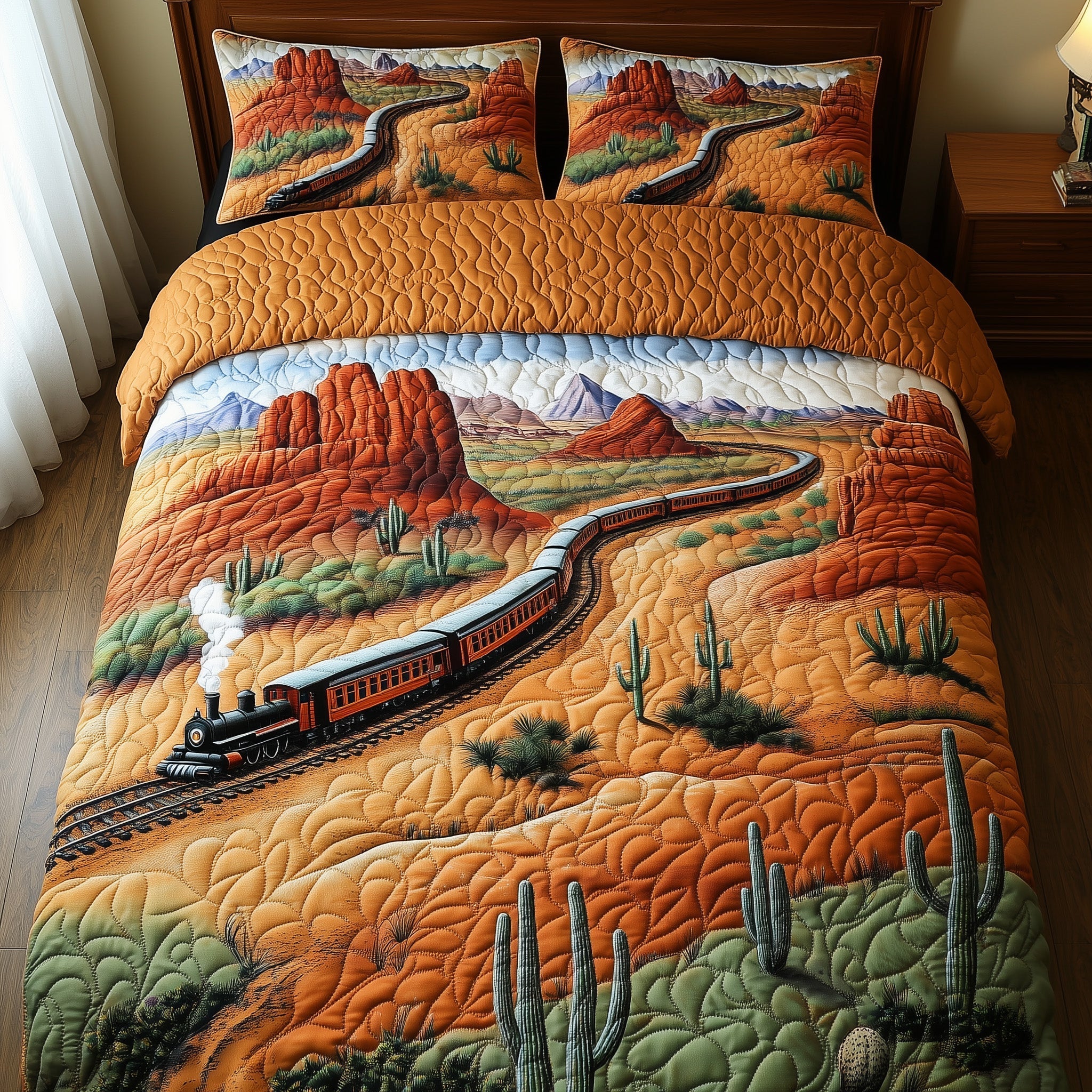 Western Train Trail 3-Piece Quilted Bedding Set GFTOHD7671