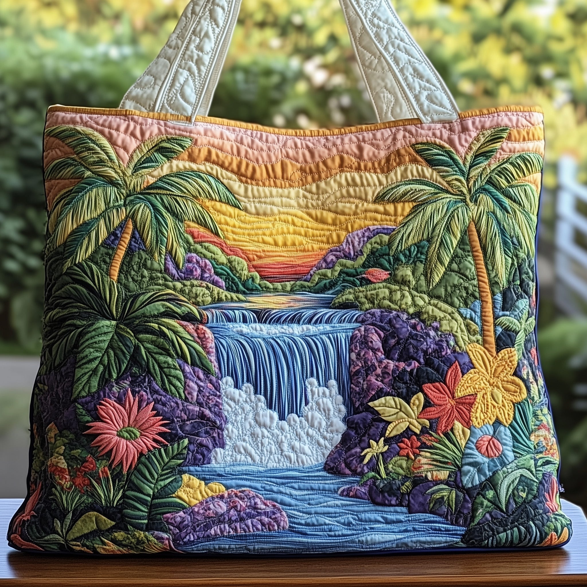 Tropical Waterfall Quilted Tote Bag GFTOHD7994