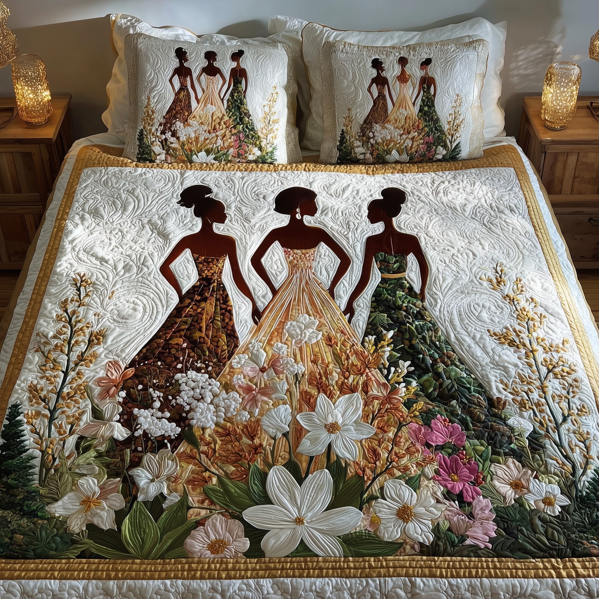 Golden Queens 3-Piece Quilted Bedding Set