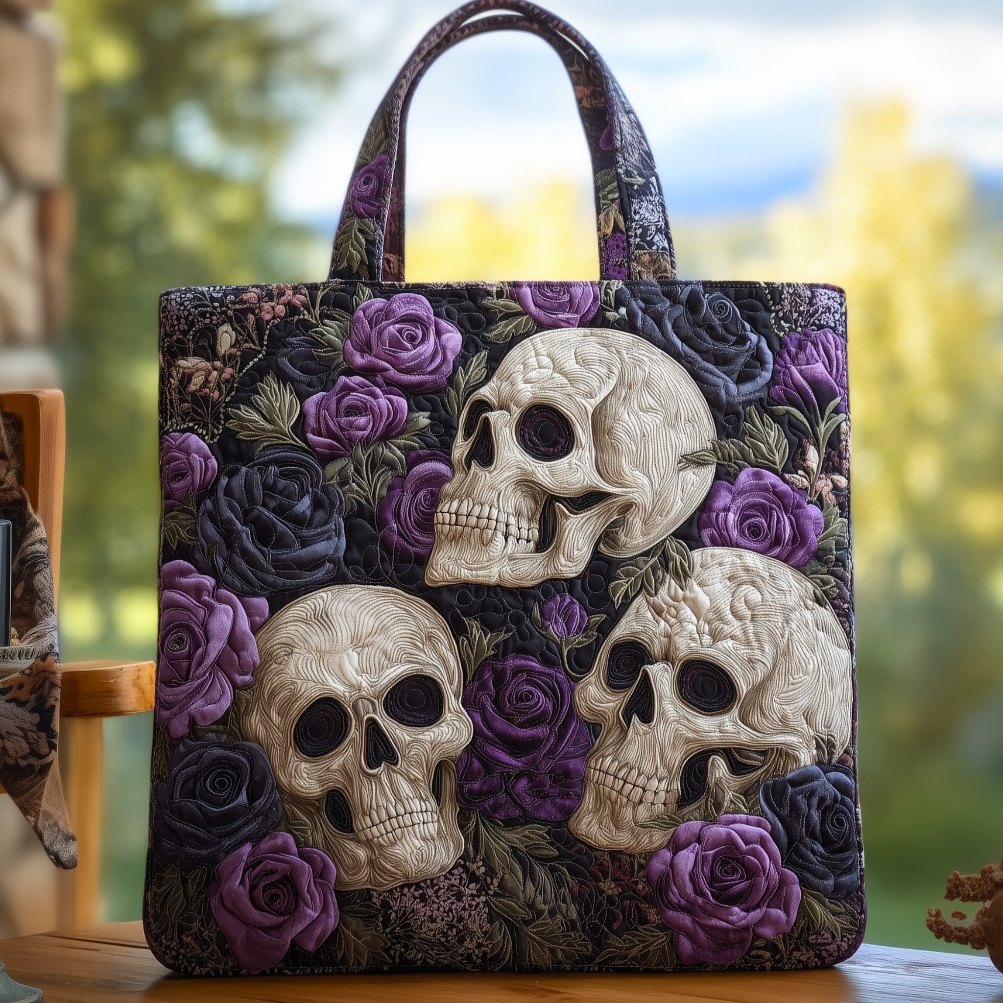 Skull In Bloom Quilted Tote Bag GFTOHD9332