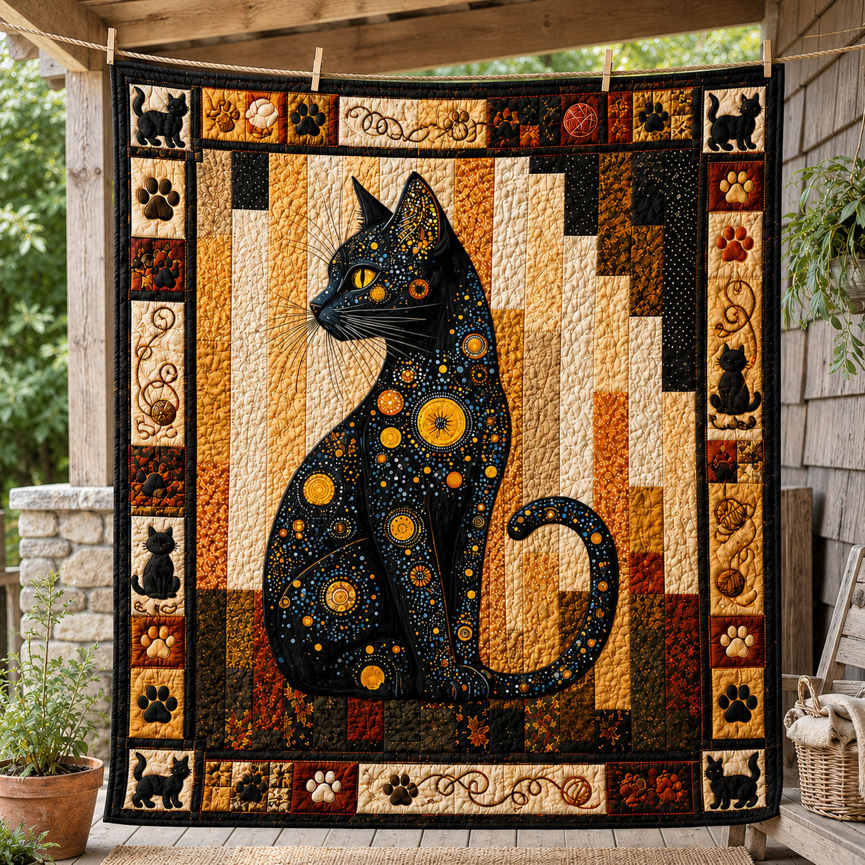 Celestial Black Cat Quilted Blanket GFTOHNL1004