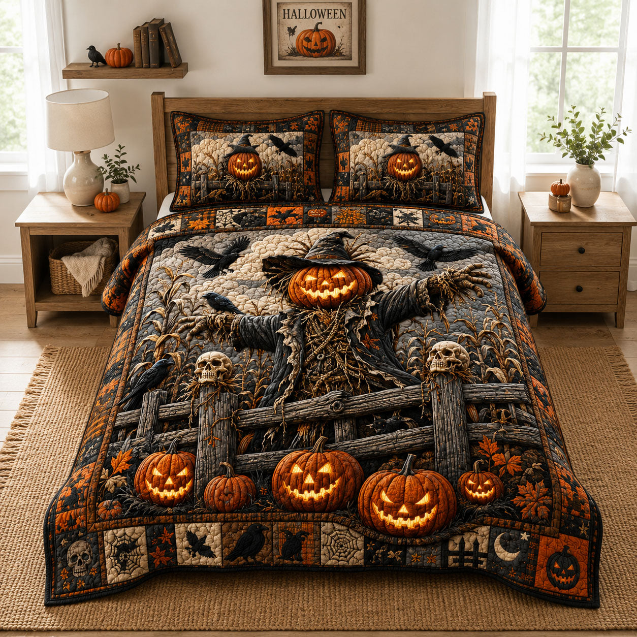 Scarecrow Pumpkin Patch 3-Piece Quilted Bedding Set GFTOHNL1051