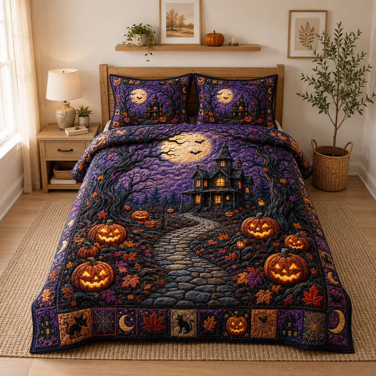 Haunted Mansion Pumpkin Path 3-Piece Quilted Bedding Set GFTOHNL1054