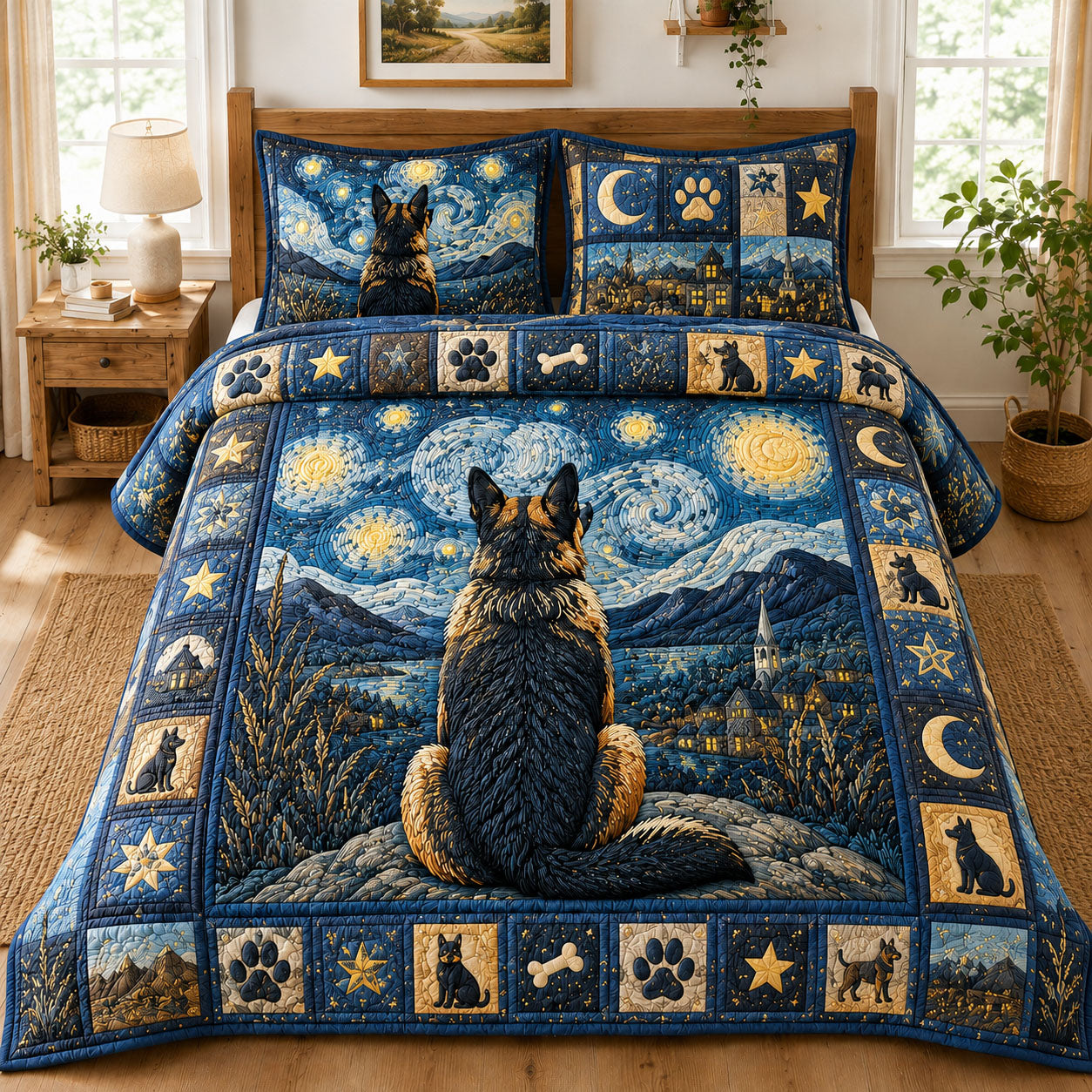 German Shepherd Starry Mountain 3-Piece Quilted Bedding Set GFTOHNL1081