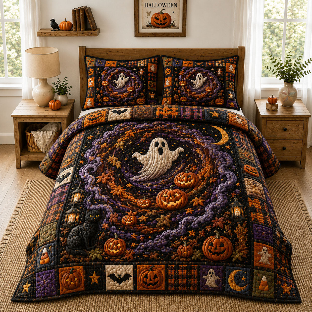 Ghost Pumpkin Vortex Halloween 3-Piece Quilted Bedding Set GFTOHNL1090